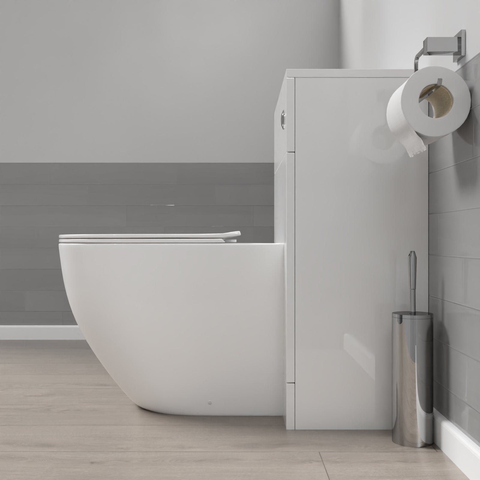 James 500mm WC Unit & D Shape Rimless Round Back To Wall Toilet With Cistern