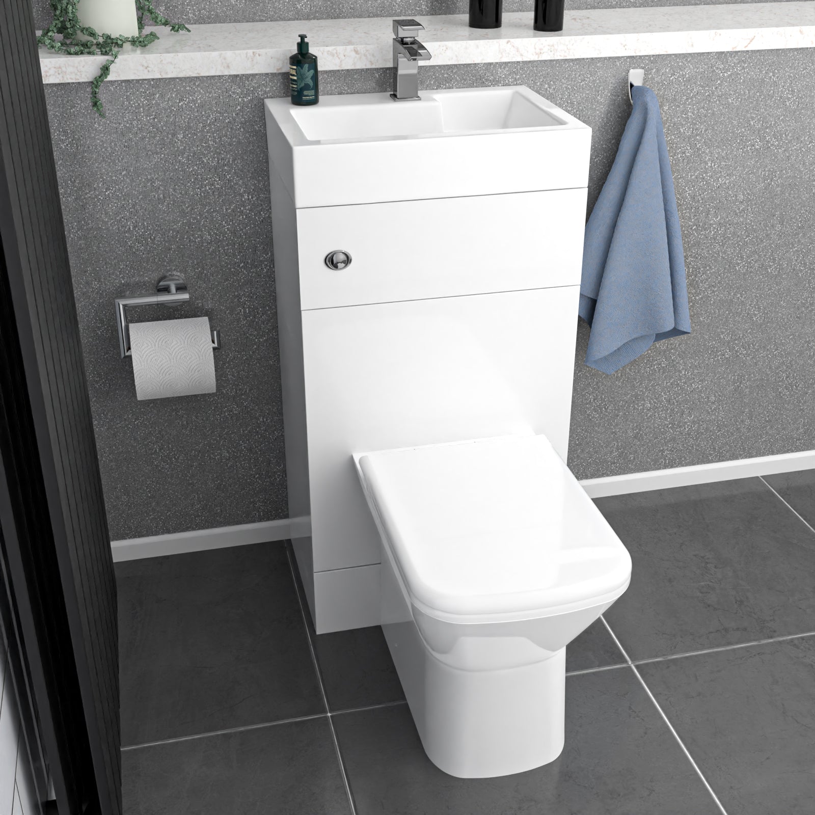 Bretford White 2 in 1 500mm Combined Wash Basin WC Unit & Toilet Rimless Space Save