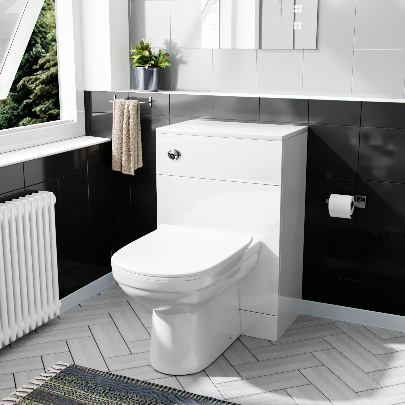 Vincent 500mm Floor Standing Gloss White WC Unit, BTW Toilet & Concealed Cistern