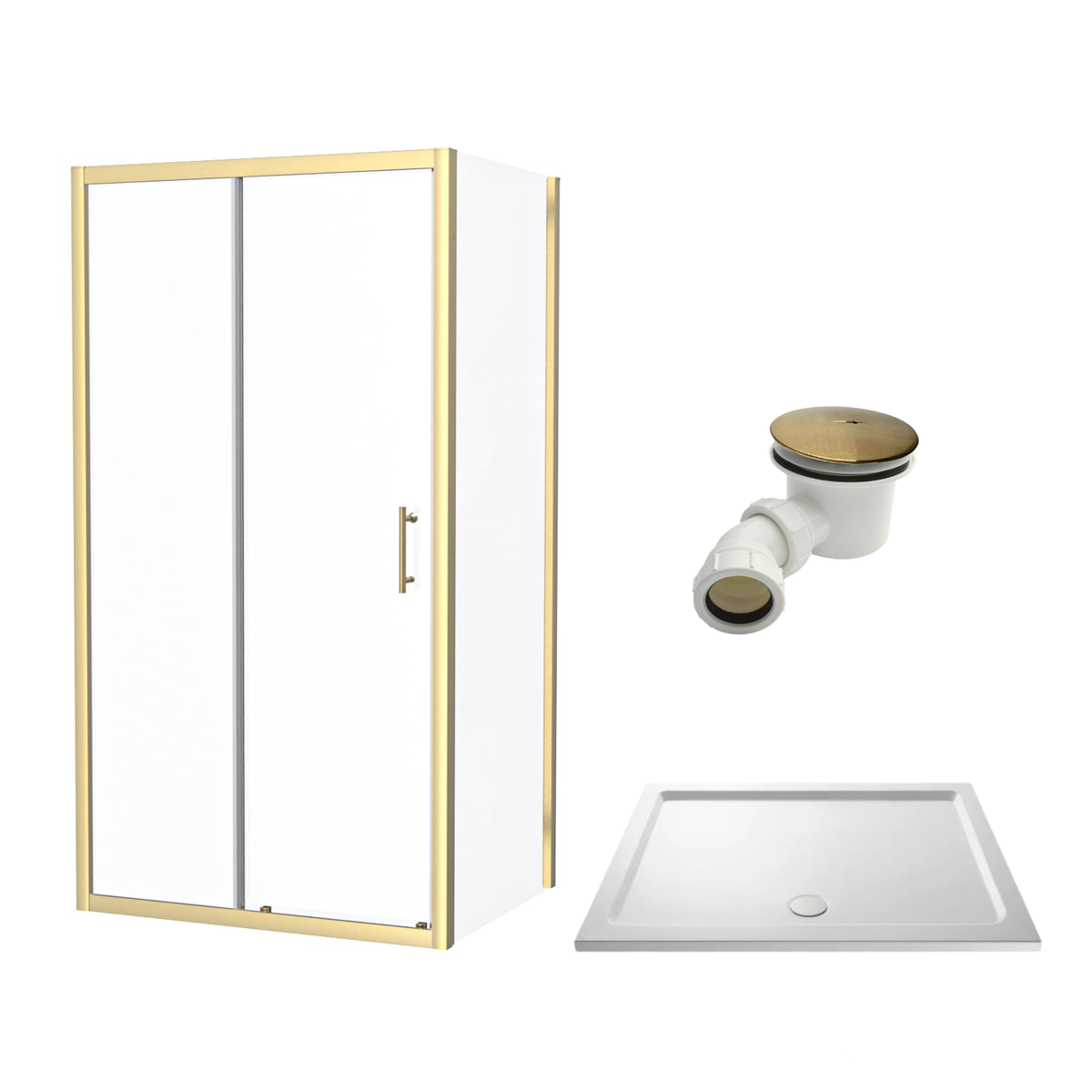 Manga Brushed Brass Framed Shower Enclosure with Tray & Waste Set