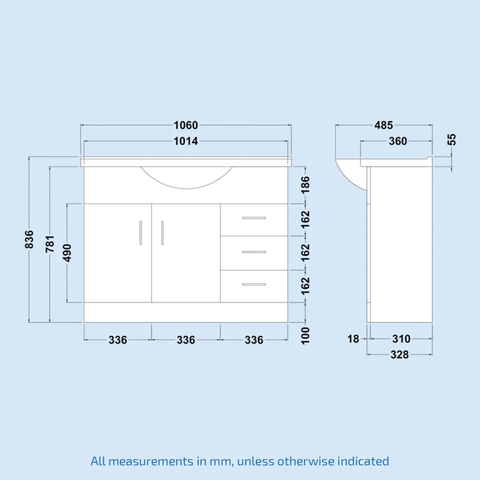 White 1050mm Freestanding Basin Vanity WC Unit Shower & BTW Toilet