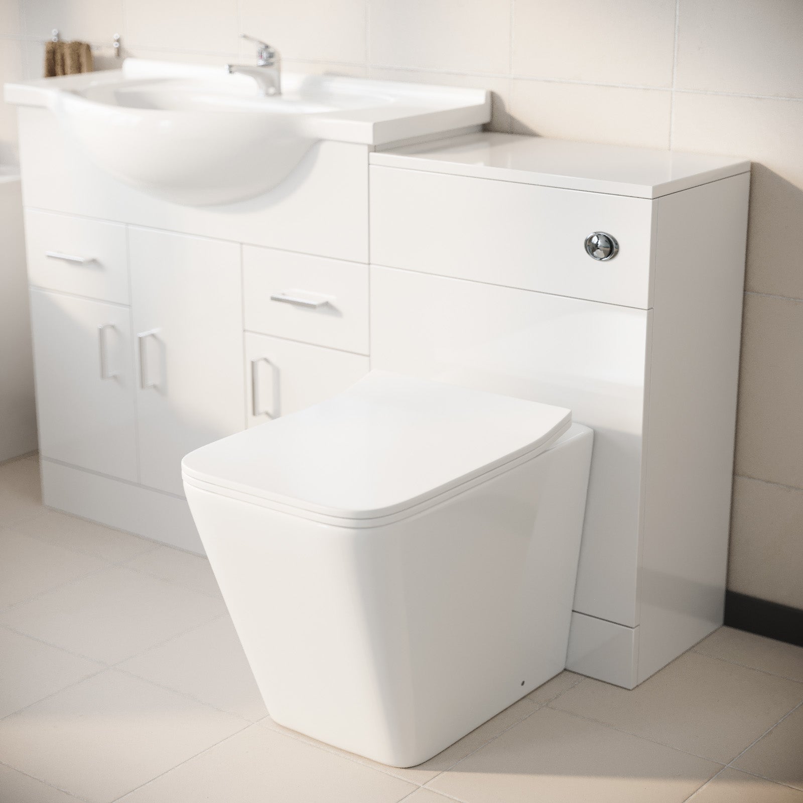 Ellen 1350mm Floor Standing White Cabinet WC Unit & Square BTW Toilet