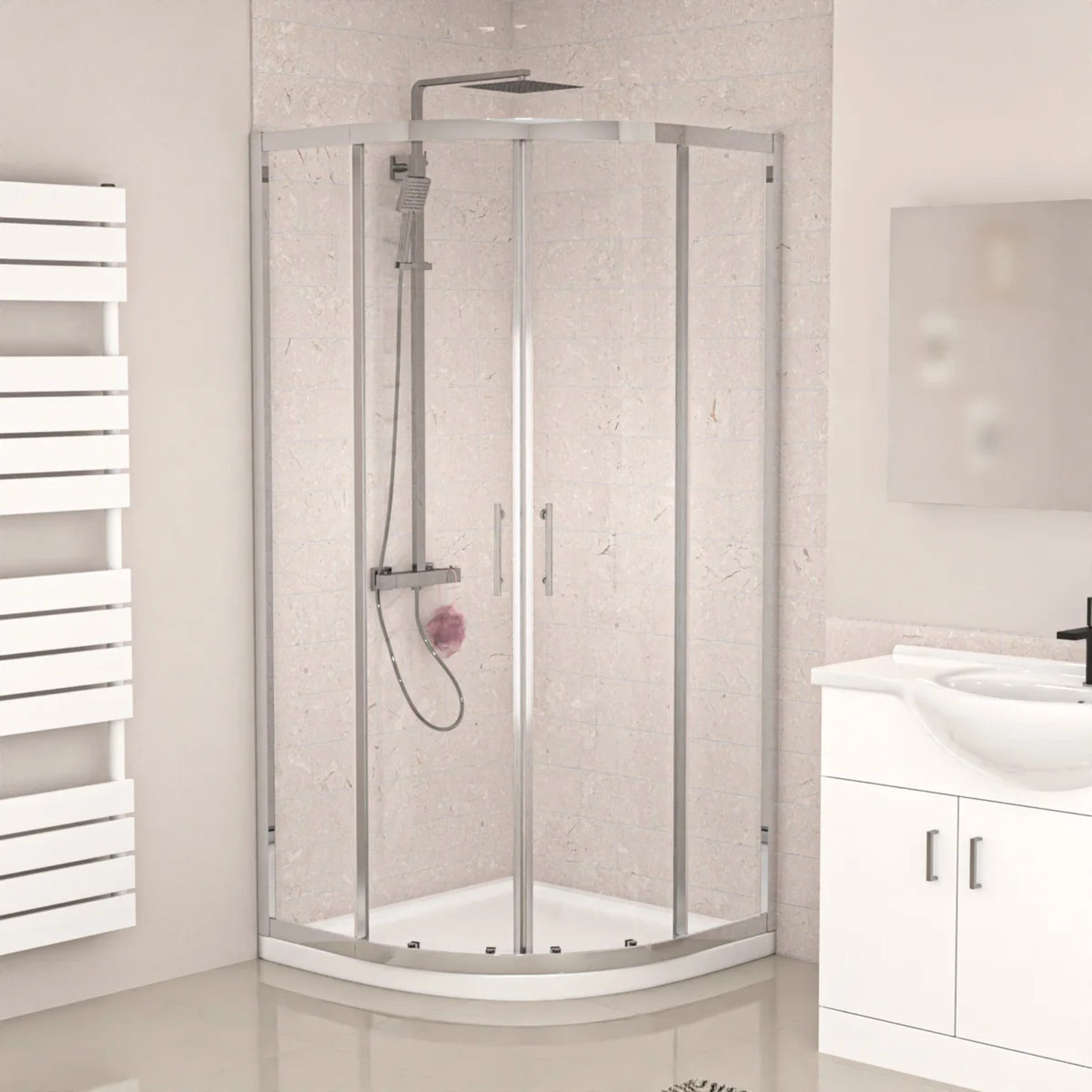 White 1050mm Freestanding Basin Vanity WC Unit Shower & BTW Toilet