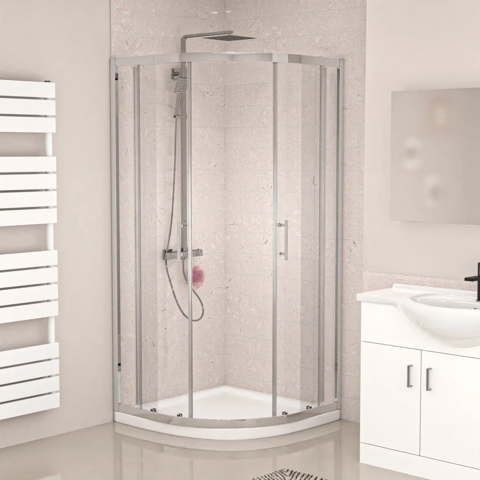 White 1050mm Freestanding Basin Vanity WC Unit Shower & BTW Toilet