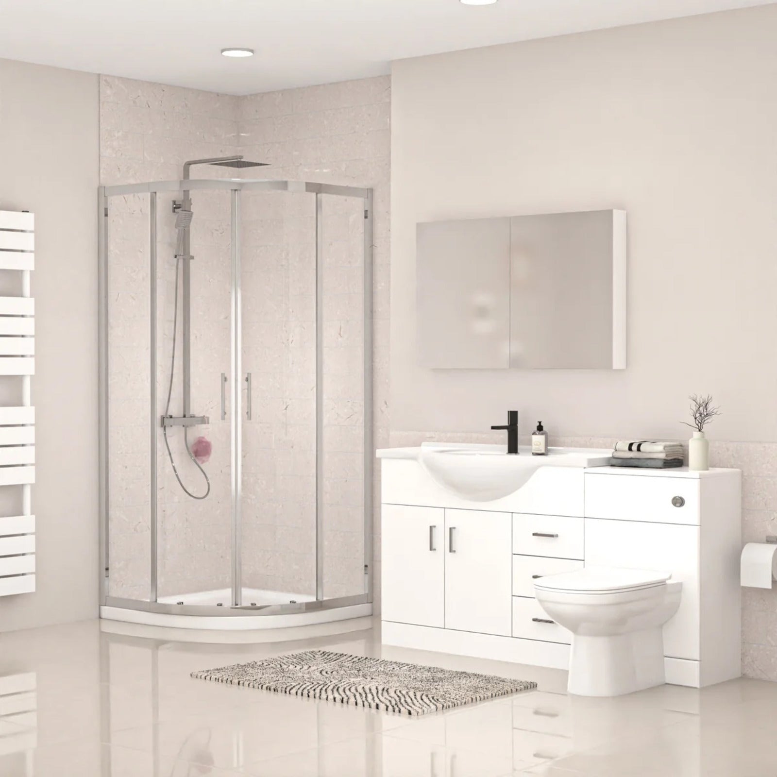 White 1050mm Freestanding Basin Vanity WC Unit Shower & BTW Toilet