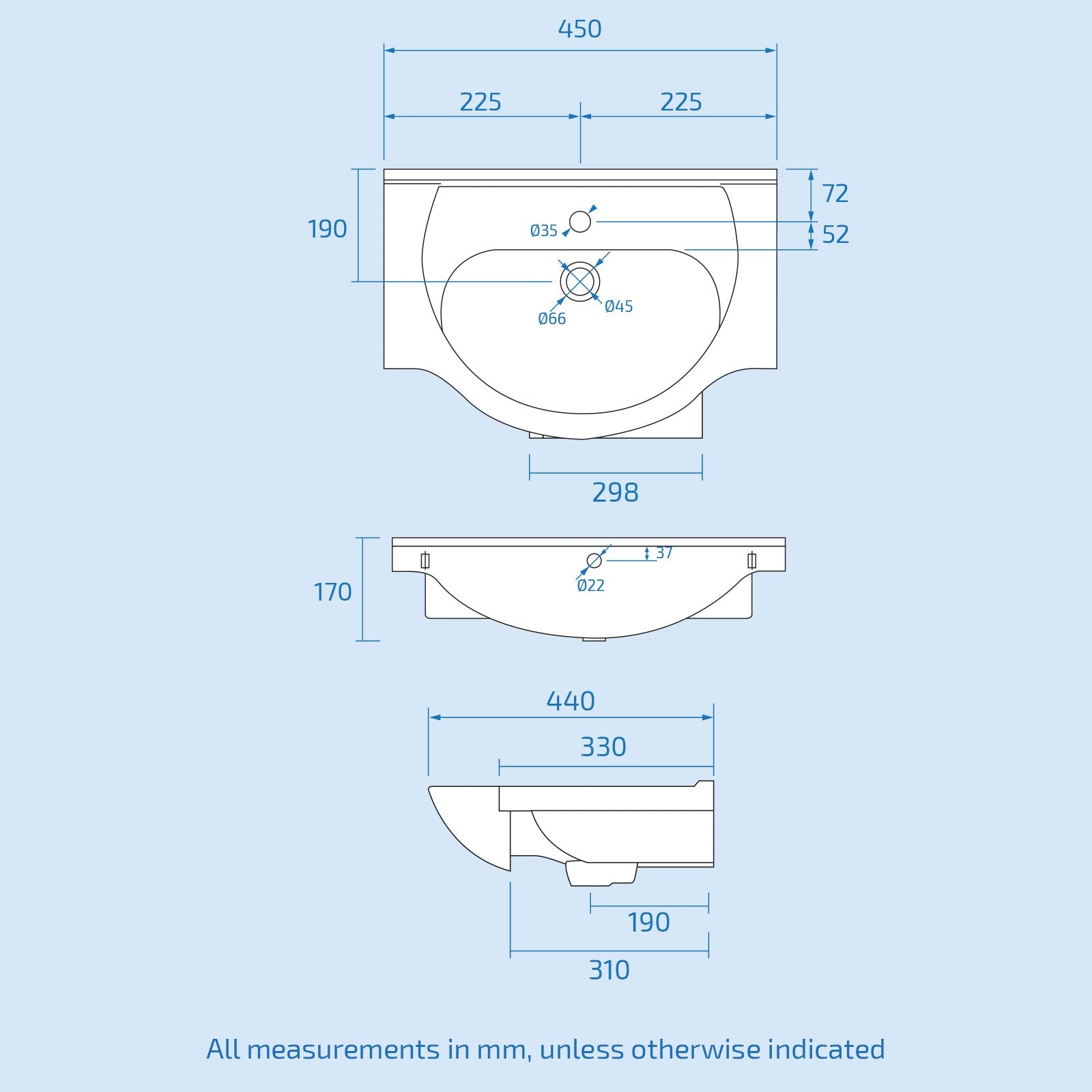 450mm Bathroom Basin Sink White