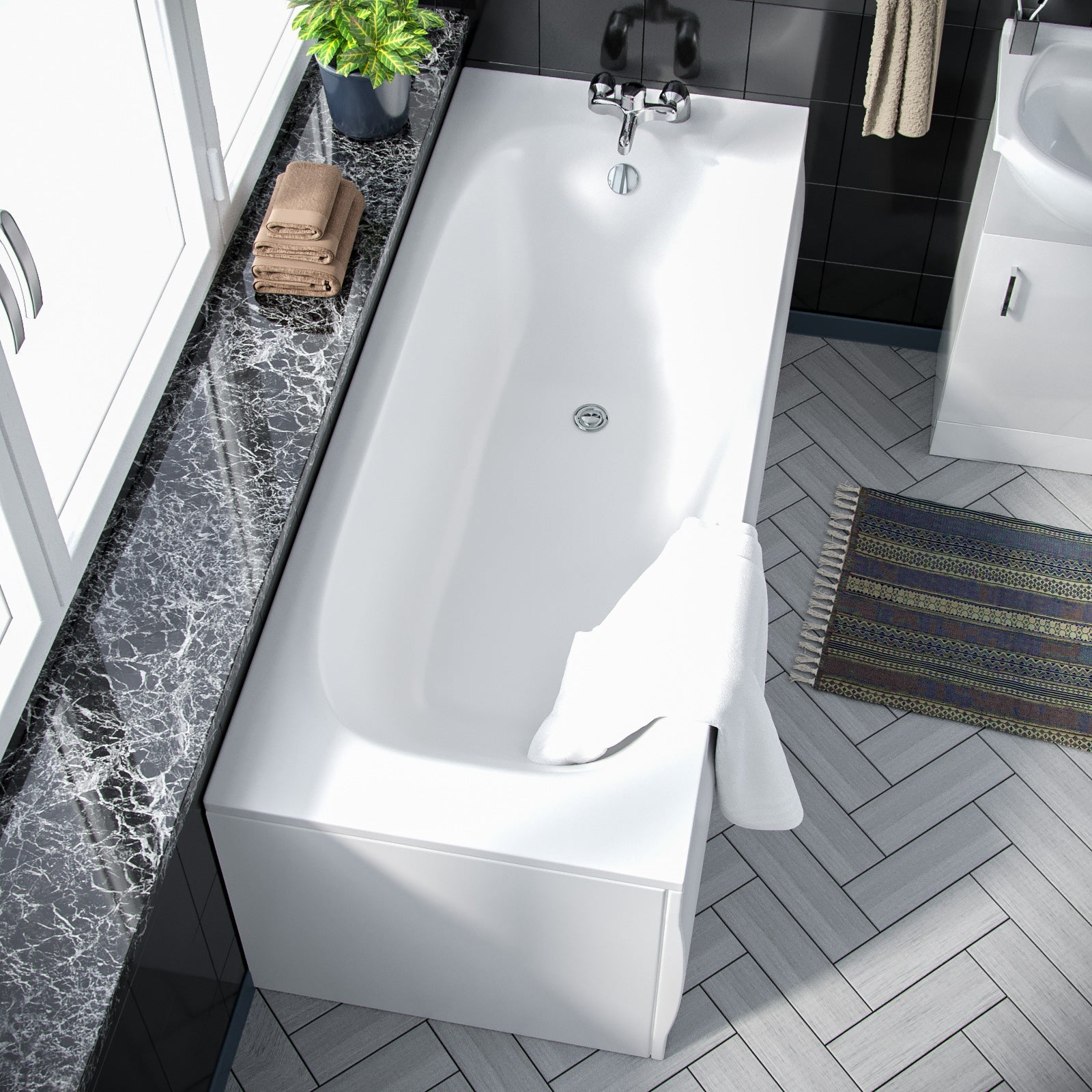 Ellen Suite 1700mm Bathtub, 450mm White Basin Vanity & Close Coupled Toilet