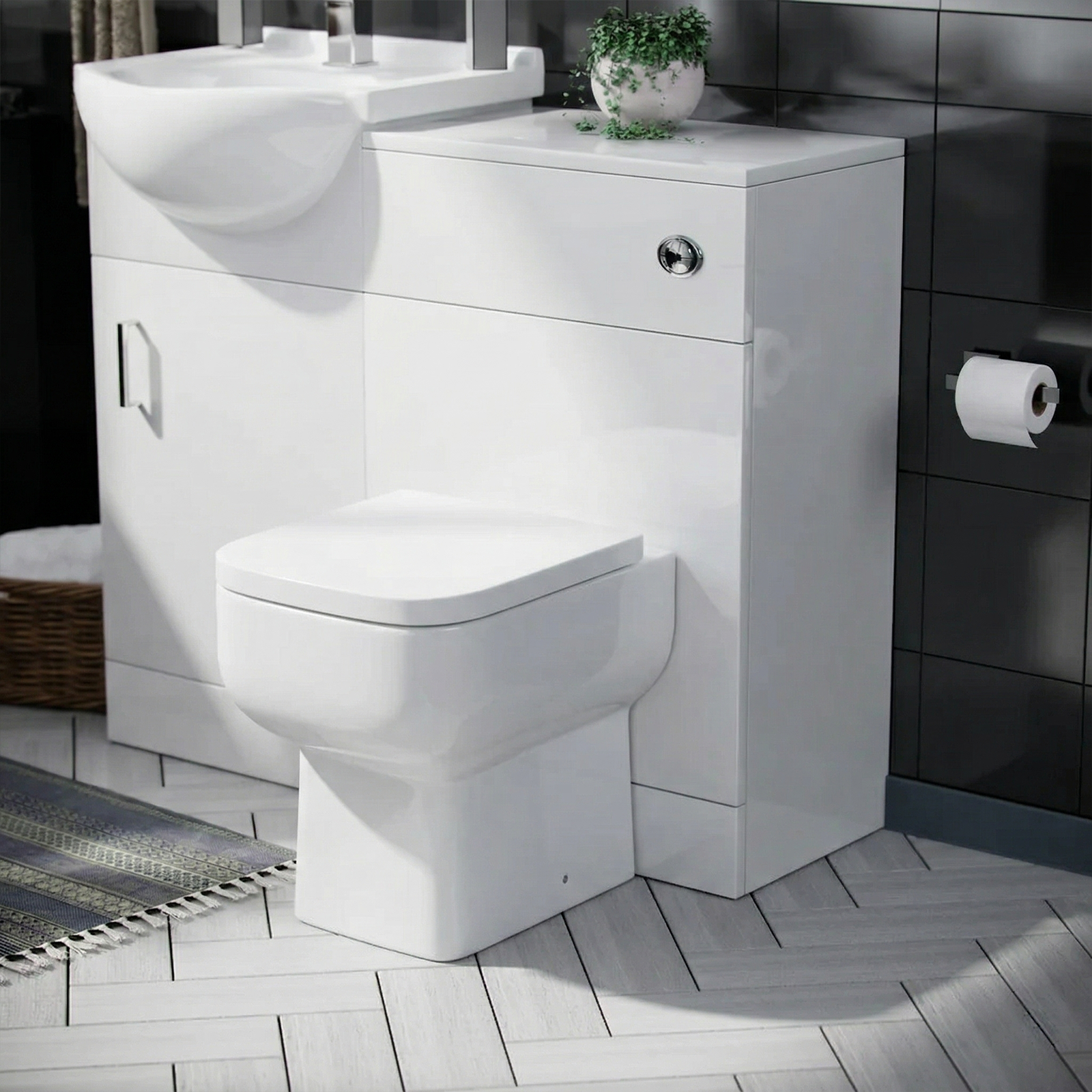 Ellen 950mm Vanity Basin Unit, WC Unit & Rimless Back to Wall Toilet White