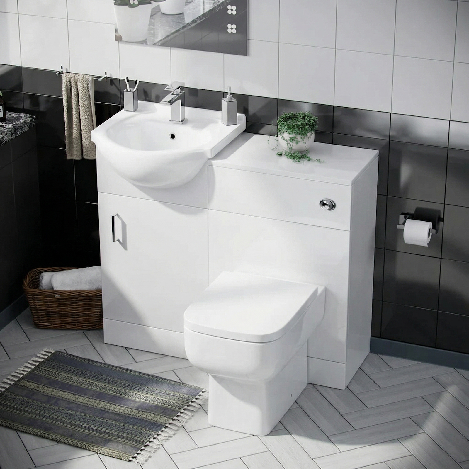 Ellen 950mm Vanity Basin Unit, WC Unit & Rimless Back to Wall Toilet White