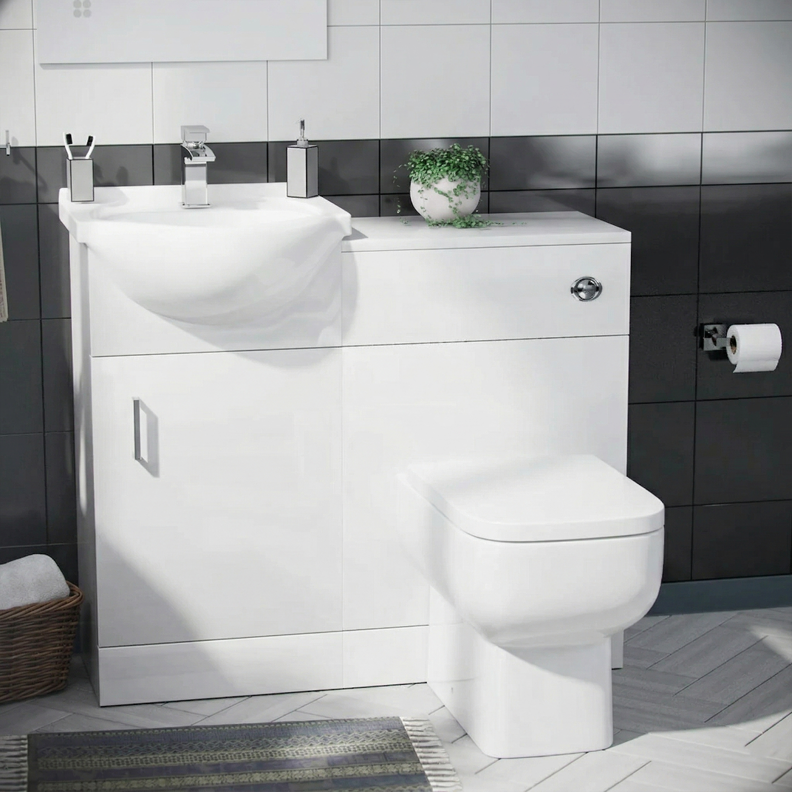 Ellen 950mm Vanity Basin Unit, WC Unit & Rimless Back to Wall Toilet White