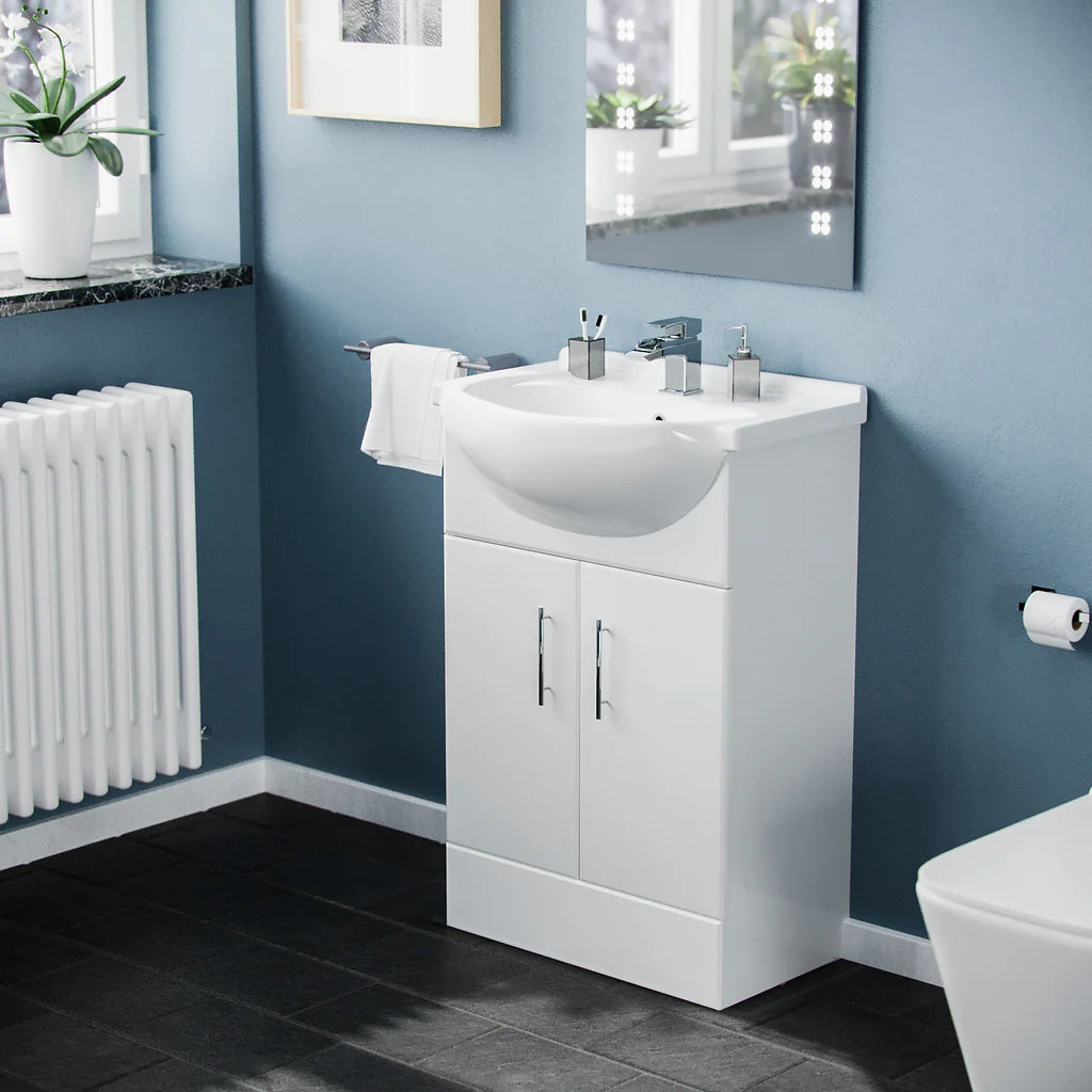 Ellen 550mm White Vanity Basin Cabinet MDF & Ceramic Closed Coupled Toilet