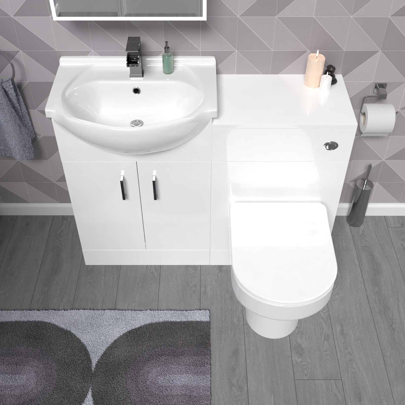 Ellen White 1050mm Vanity Unit With WC Unit & Back To Wall Toilet