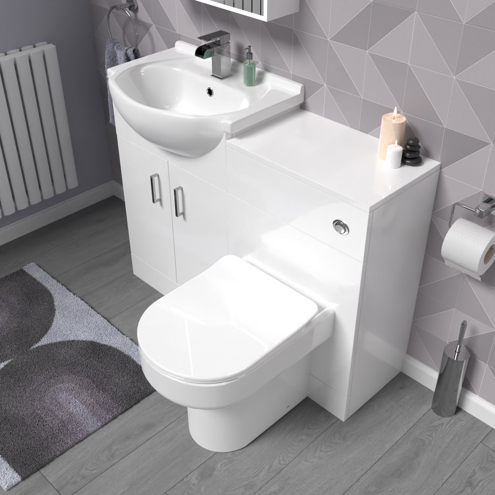 Ellen White 1050mm Vanity Unit With WC Unit & Back To Wall Toilet