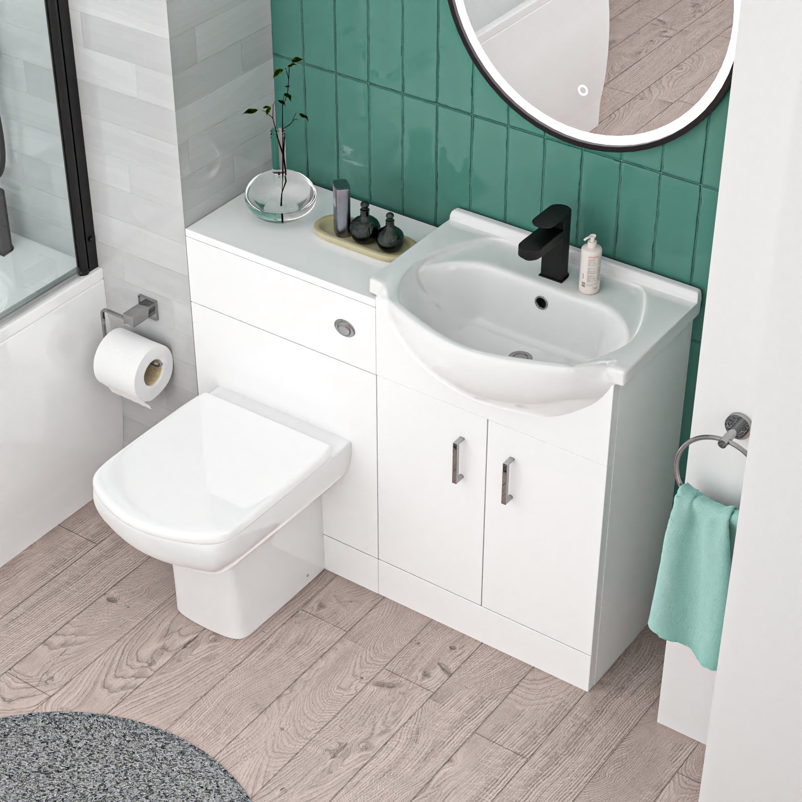 Ellen 1000mm White Basin Vanity, WC Unit & White Rimless BTW Toilet