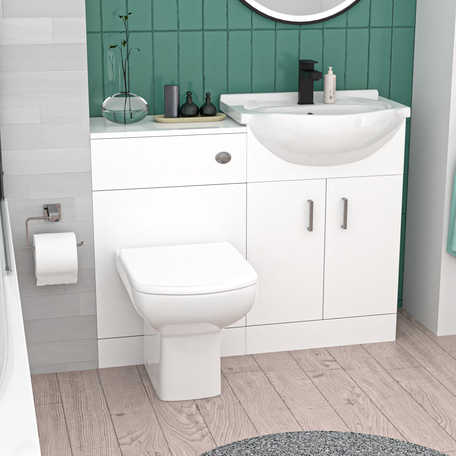 Ellen 1000mm White Basin Vanity, WC Unit & White Rimless BTW Toilet
