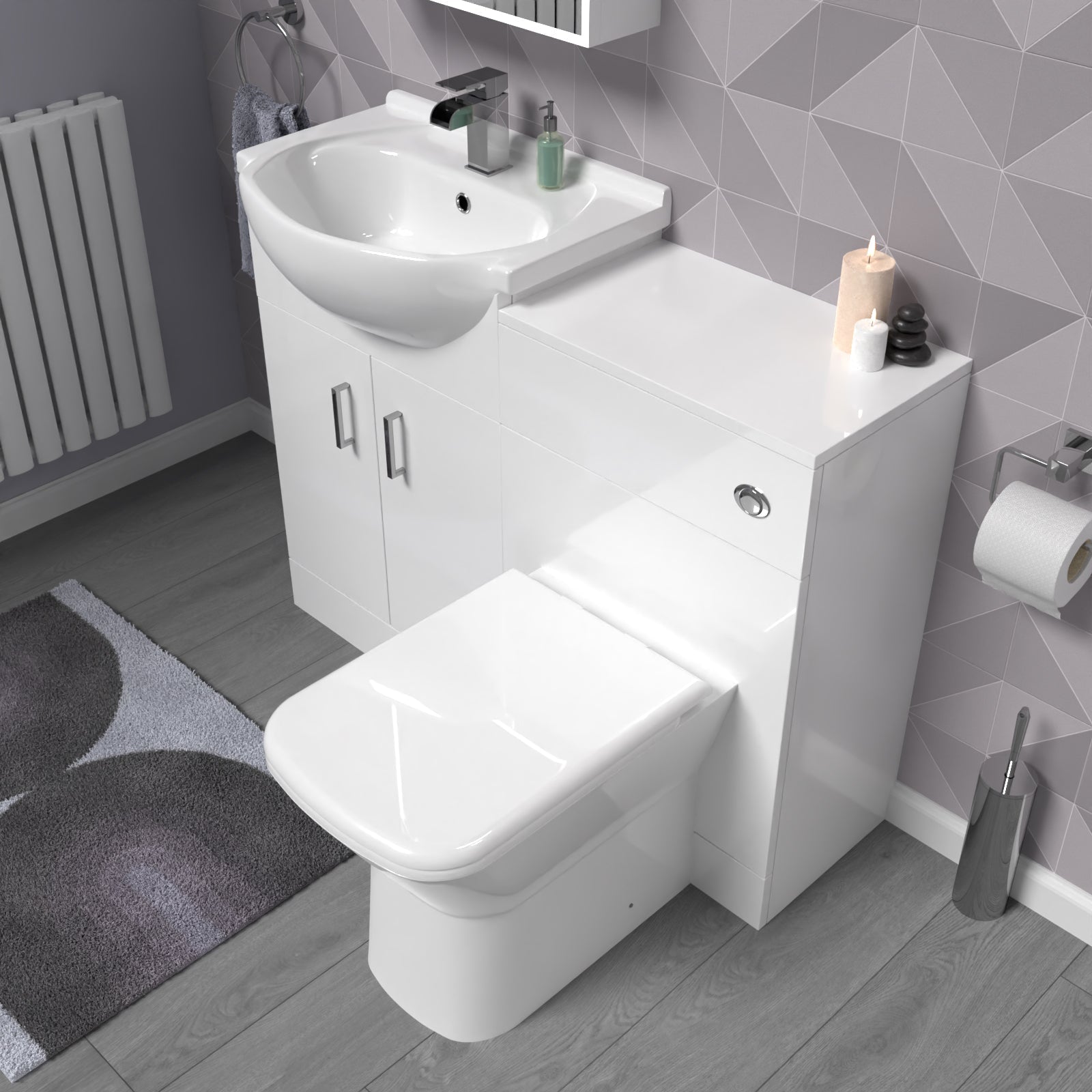 Ellen 1050mm White Vanity Unit With WC Unit & Rimless Back To Wall Toilet
