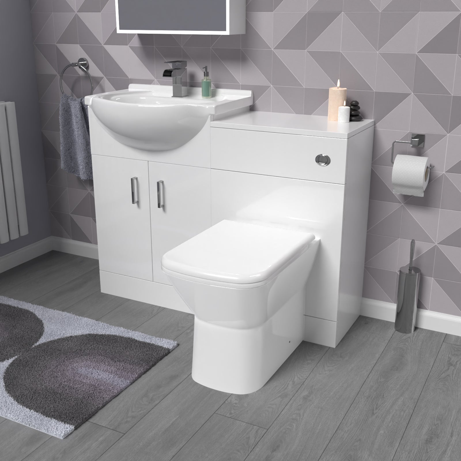 Ellen 1050mm White Vanity Unit With WC Unit & Rimless Back To Wall Toilet