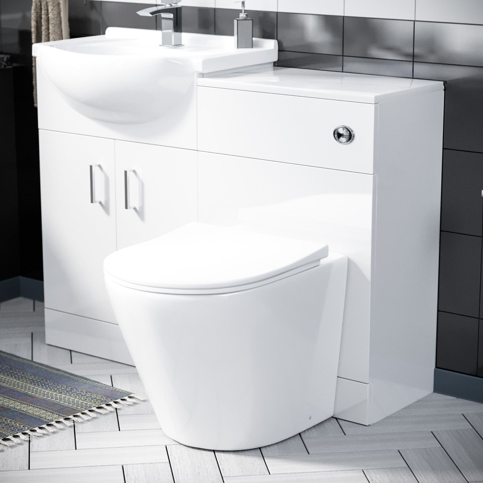 Ellen 550mm White Vanity Sink Unit, Cloakroom Basin & BTW Toilet WC