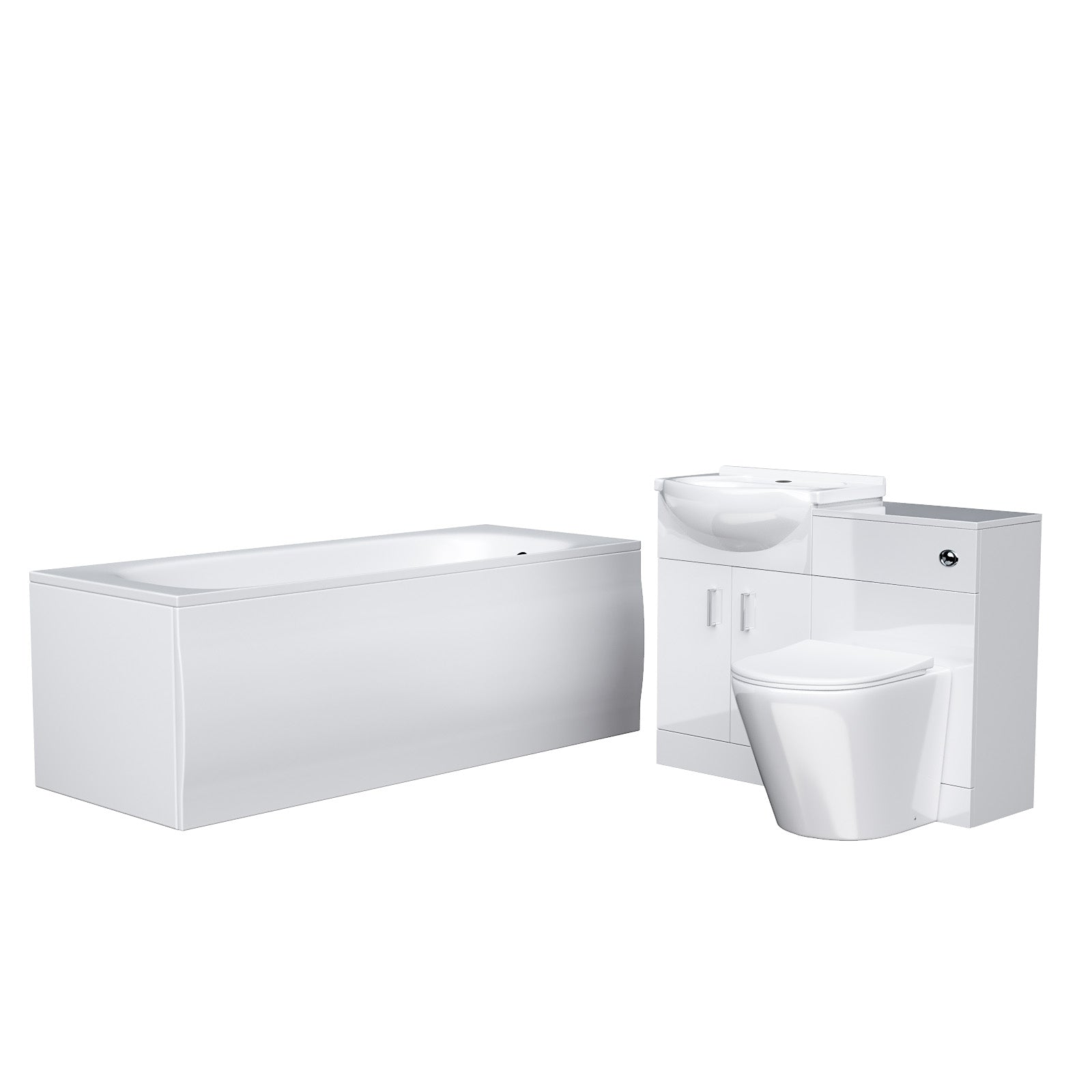 Ellen 550mm White Basin Vanity Cabinet With WC, BTW Toilet, 1600 mm Bath & Front Panel