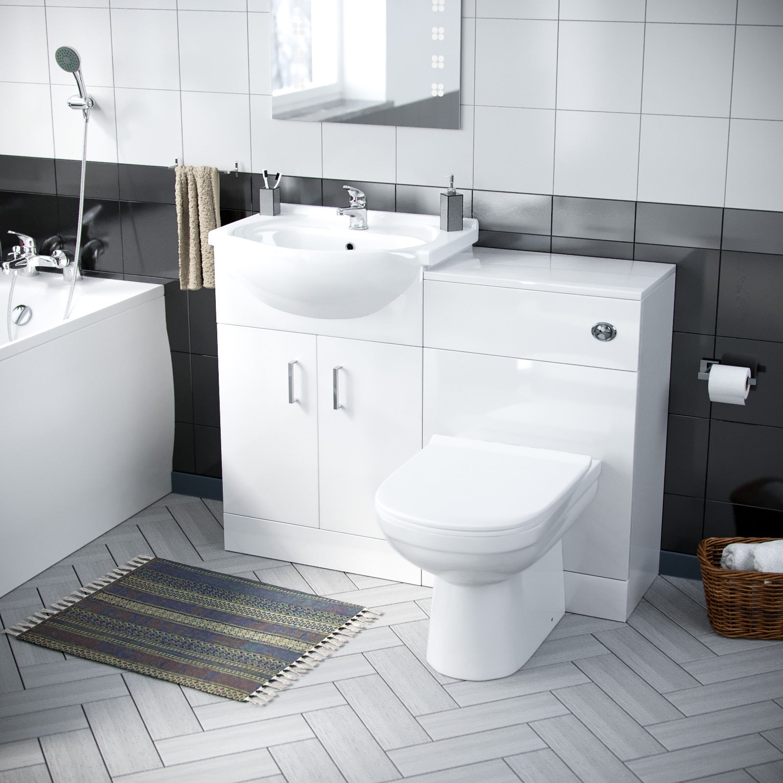 Ellen 1700mm Bath, 550mm Vanity Basin , WC Unit & Back To Wall Toilet