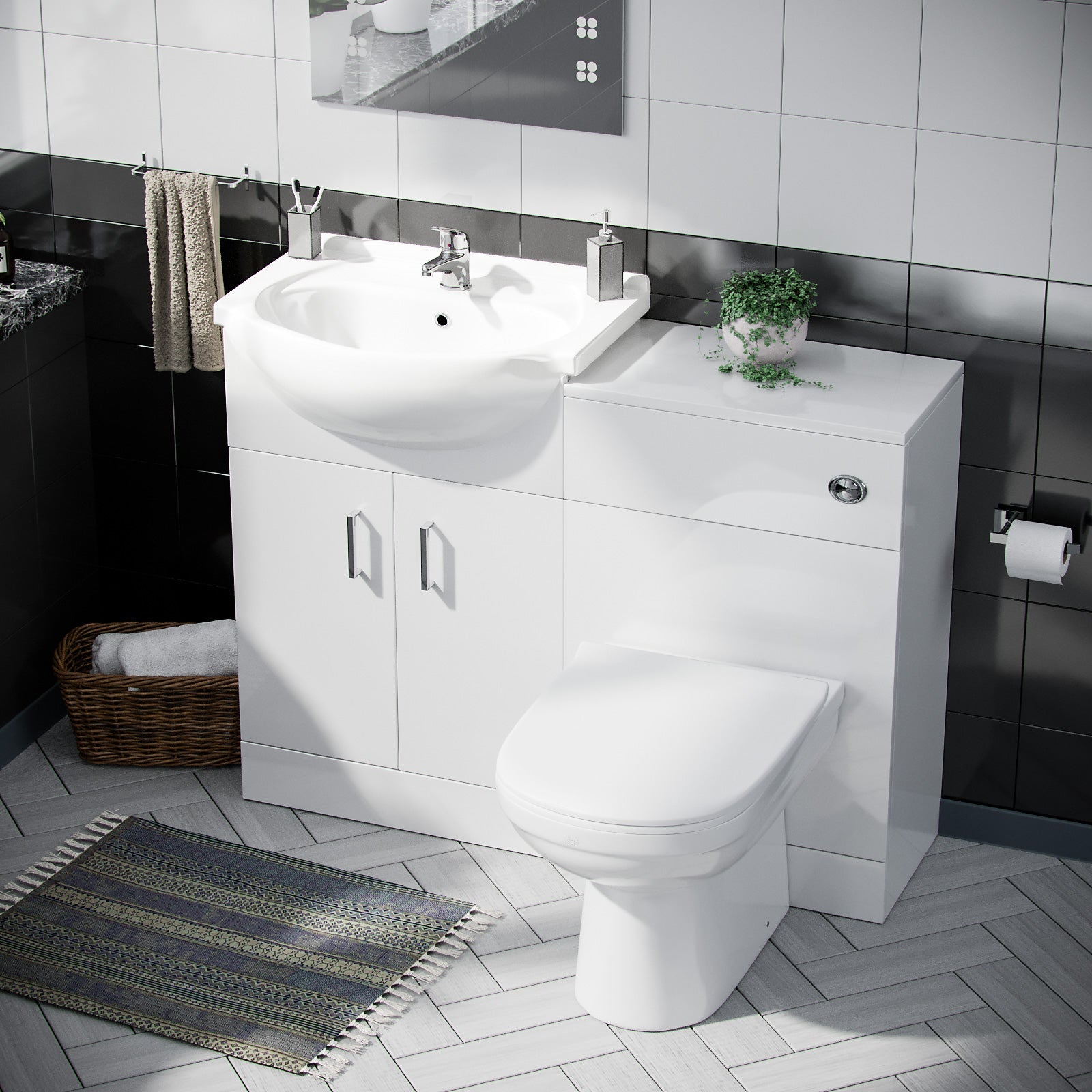 Ellen 550mm Flat Pack Vanity Basin Unit, WC Unit, Elso Back To Wall Toilet, Mono Mixer & White Waste