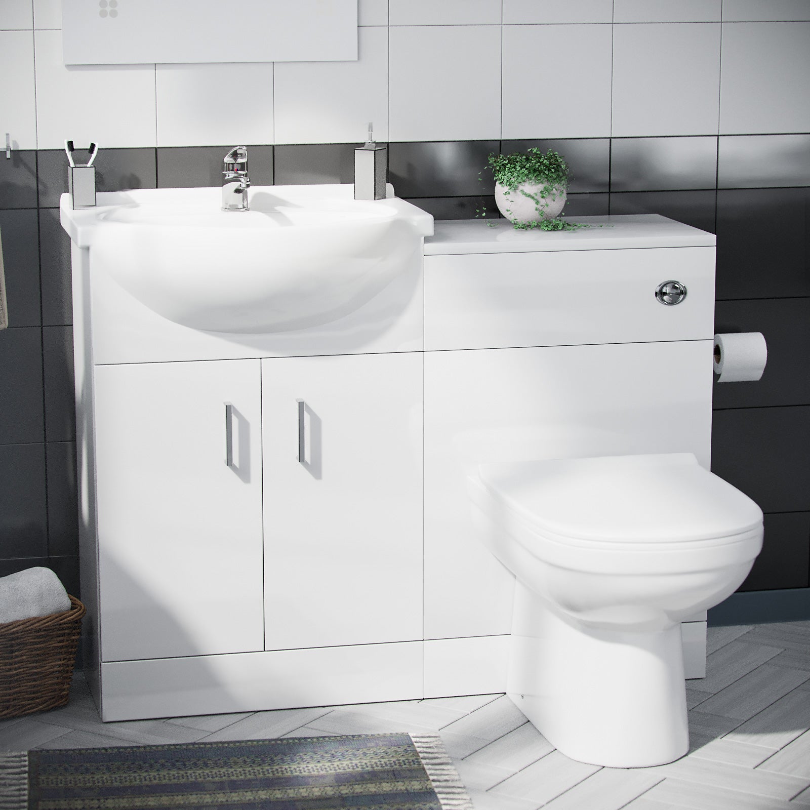 Ellen 550mm Flat Pack Vanity Basin Unit, WC Unit, Elso Back To Wall Toilet, Mono Mixer & White Waste