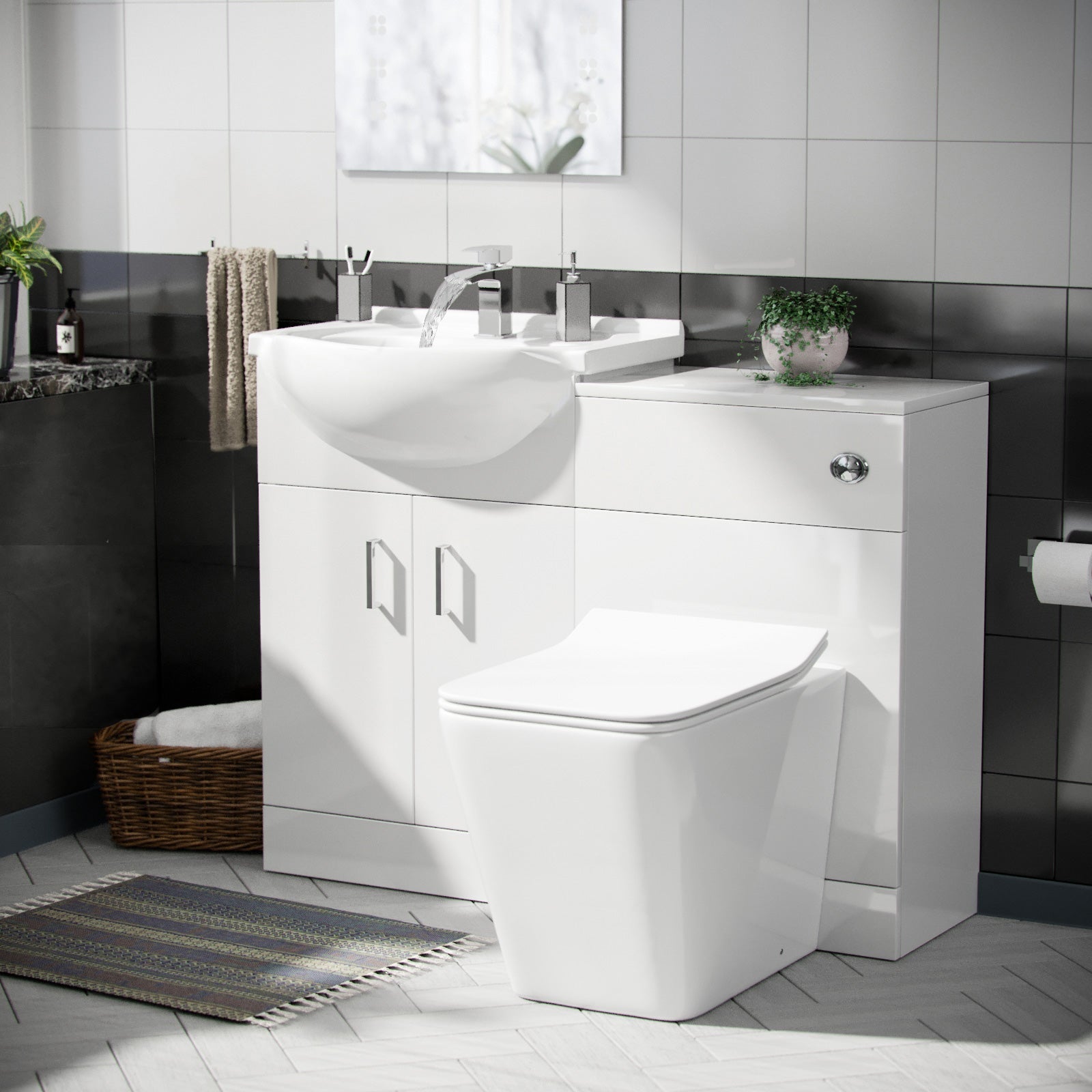 Ellen 550mm Vanity Basin Unit, WC Unit & Elora Back To Wall Toilet White