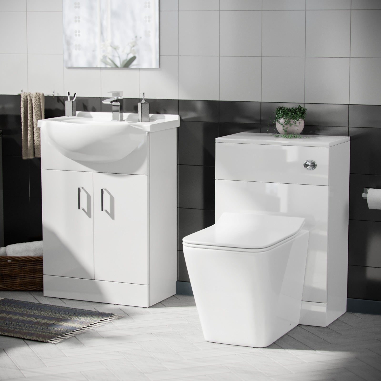 Ellen 550mm Vanity Basin Unit, WC Unit & Elora Back To Wall Toilet White