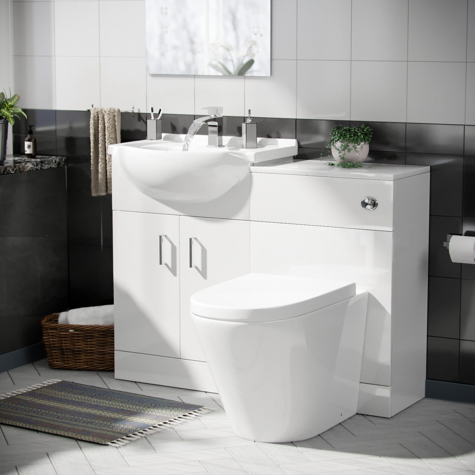 Ellen White 1050mm Vanity Basin WC Unit & Back To Wall Toilet Flat Pack