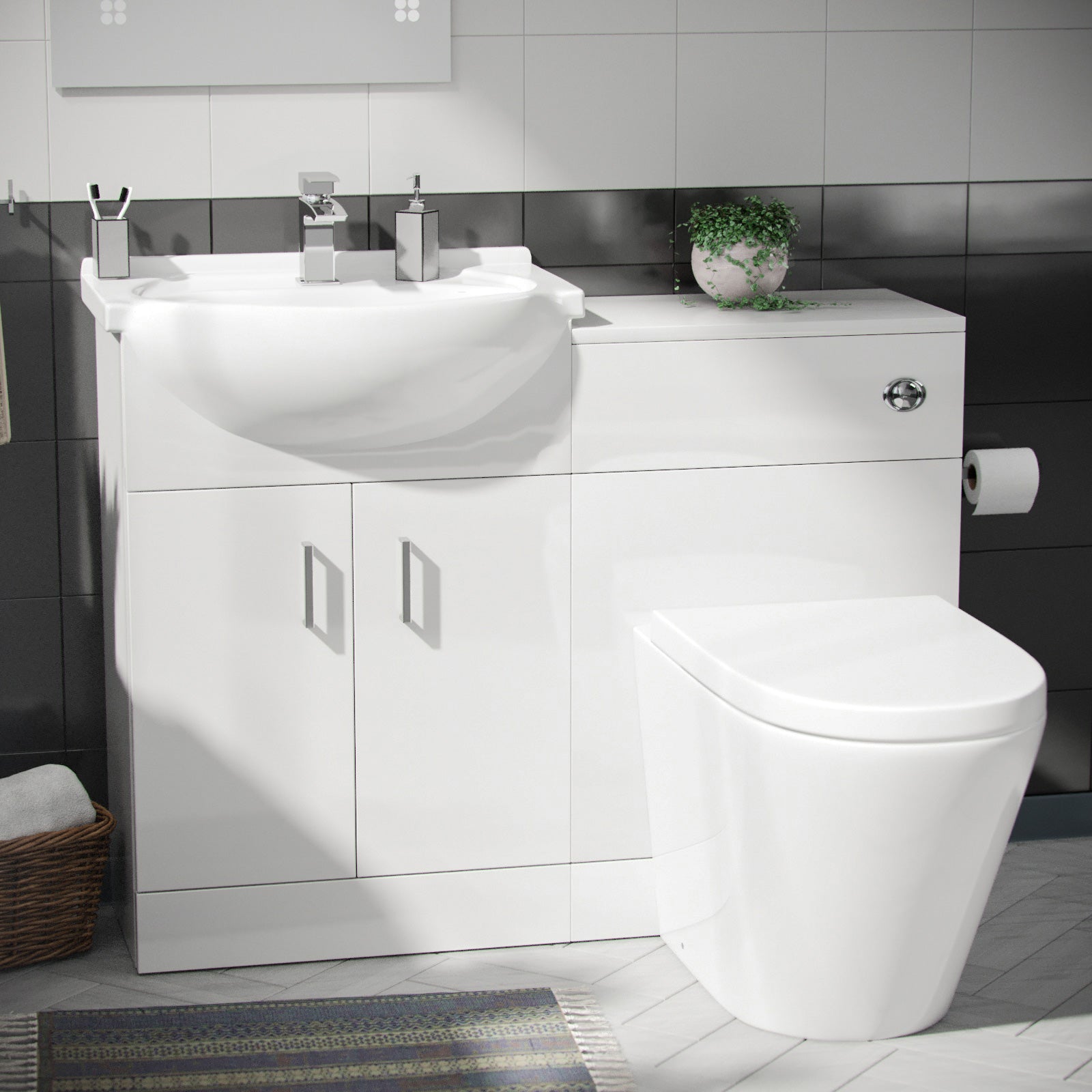 Ellen White 1050mm Vanity Basin WC Unit & Back To Wall Toilet Flat Pack