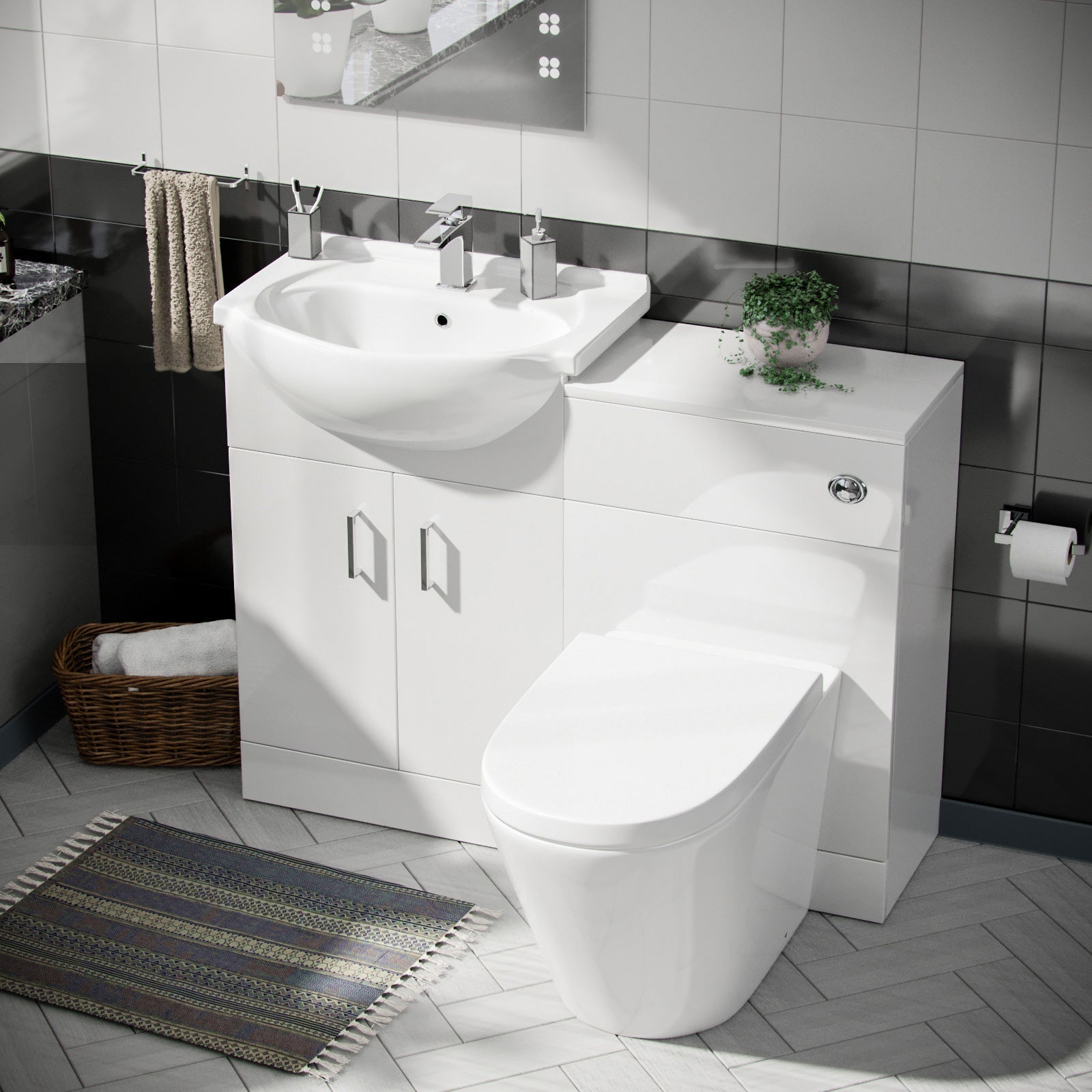 Ellen White 1050mm Vanity Basin WC Unit & Back To Wall Toilet Flat Pack