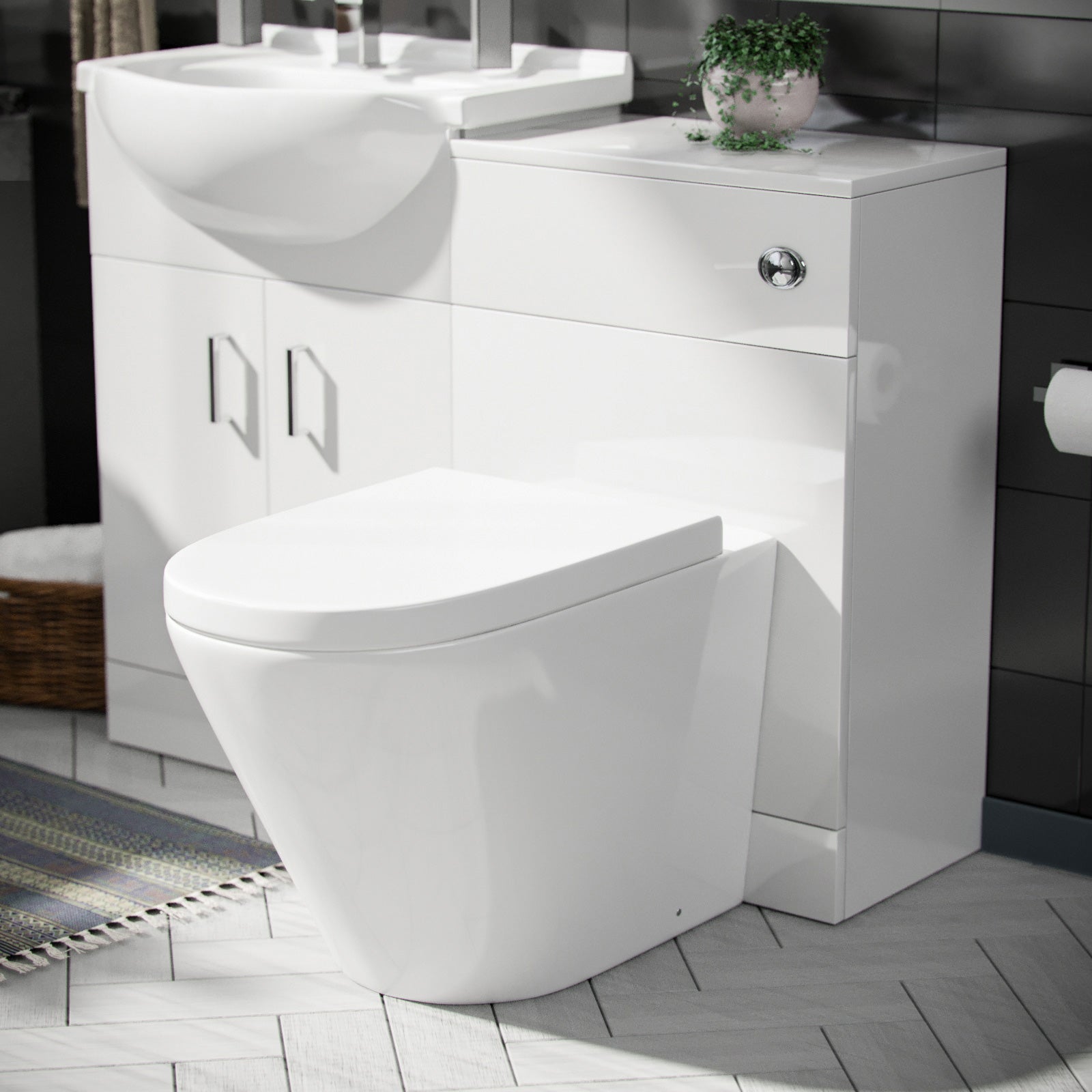 Ellen White 1050mm Vanity Basin WC Unit & Back To Wall Toilet Flat Pack