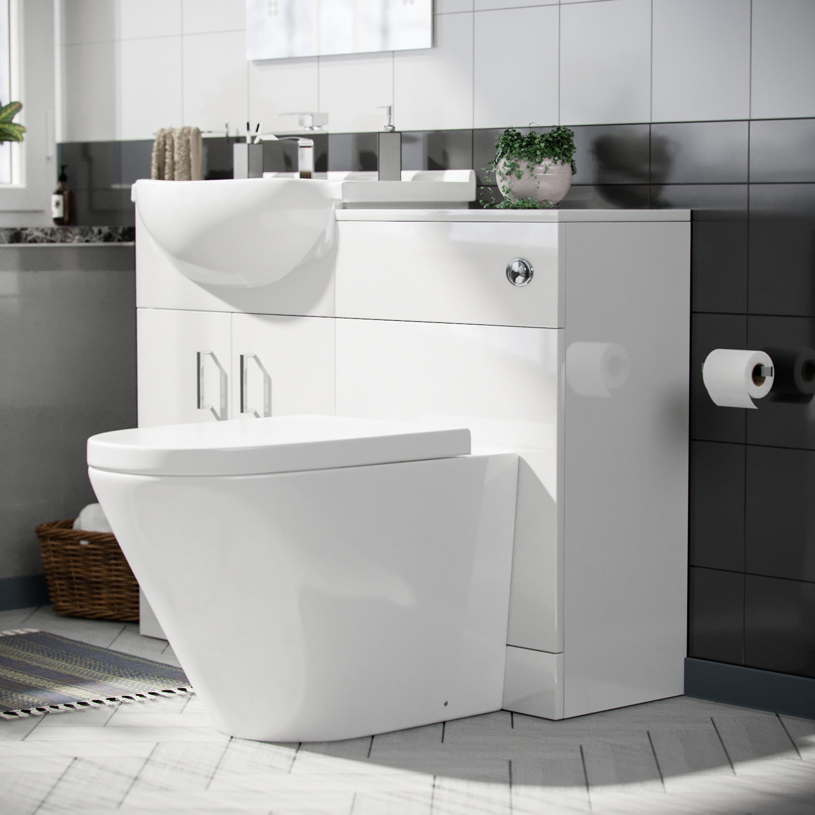 Ellen White 1050mm Vanity Basin WC Unit & Back To Wall Toilet Flat Pack