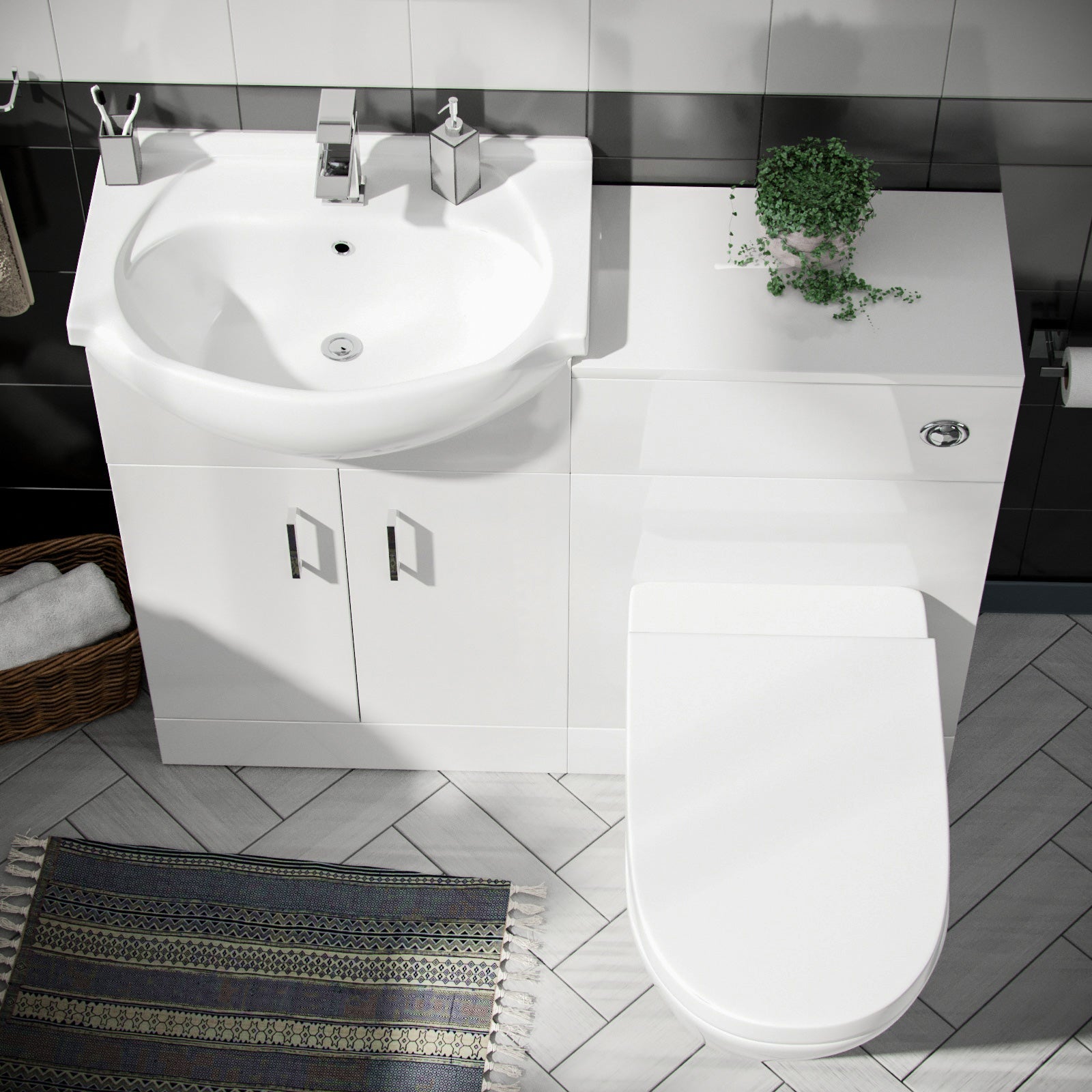 Ellen White 1050mm Vanity Basin WC Unit & Back To Wall Toilet Flat Pack