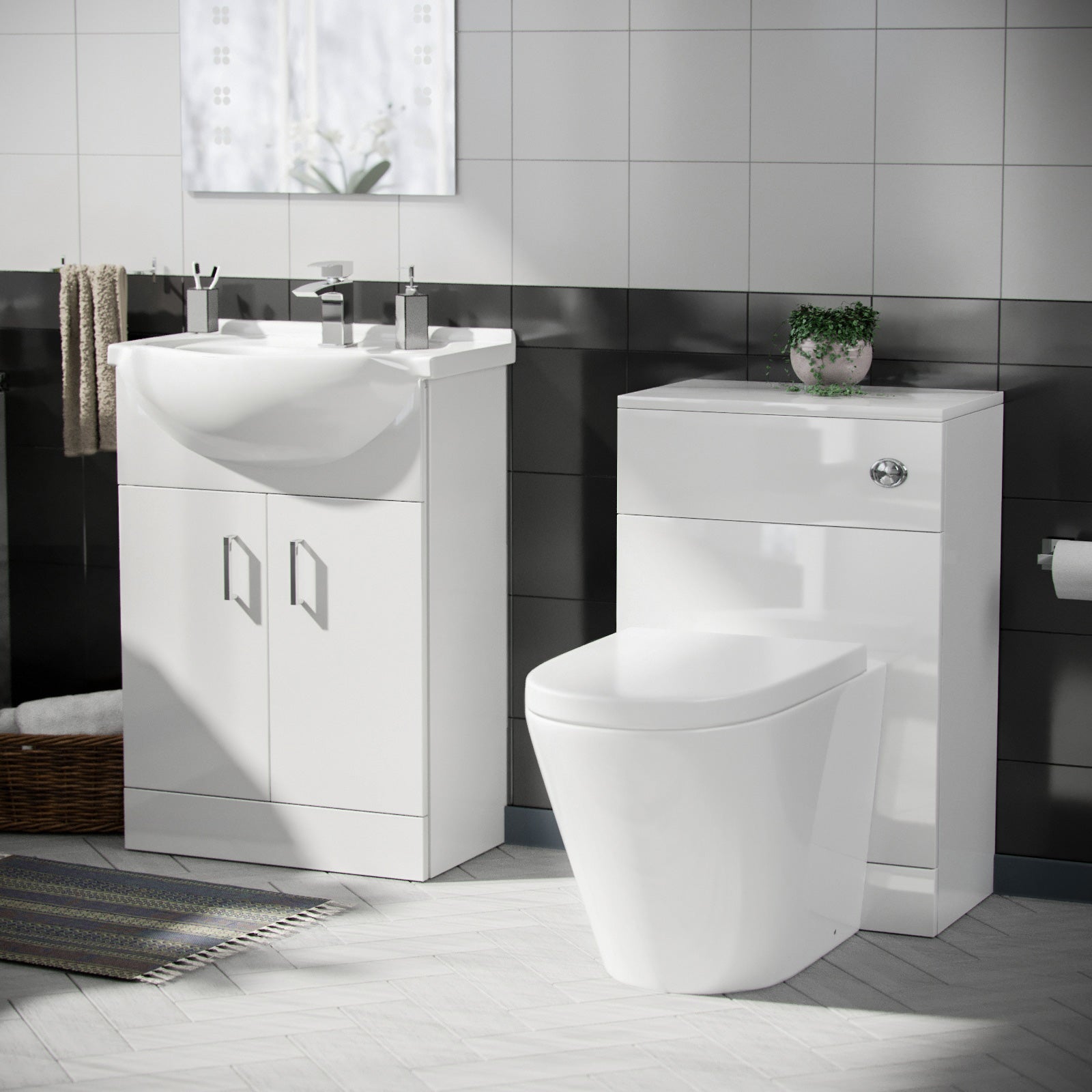 Ellen White 1050mm Vanity Basin WC Unit & Back To Wall Toilet Flat Pack