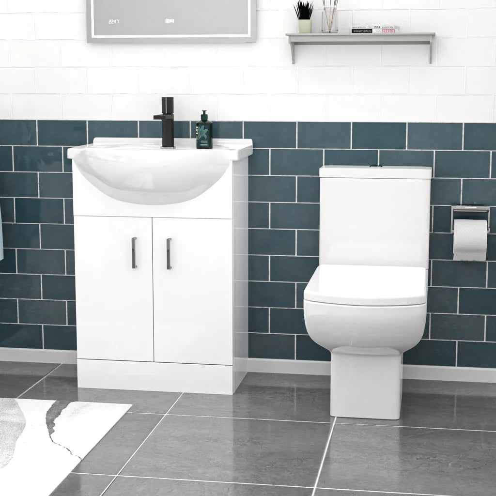 Ellen 550mm White Basin Vanity & Square Rimless Close Coupled Toilet