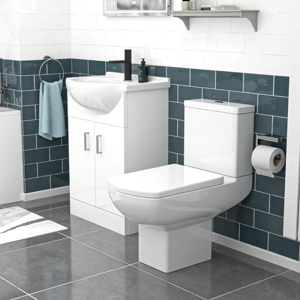 Ellen 550mm White Basin Vanity & Square Rimless Close Coupled Toilet
