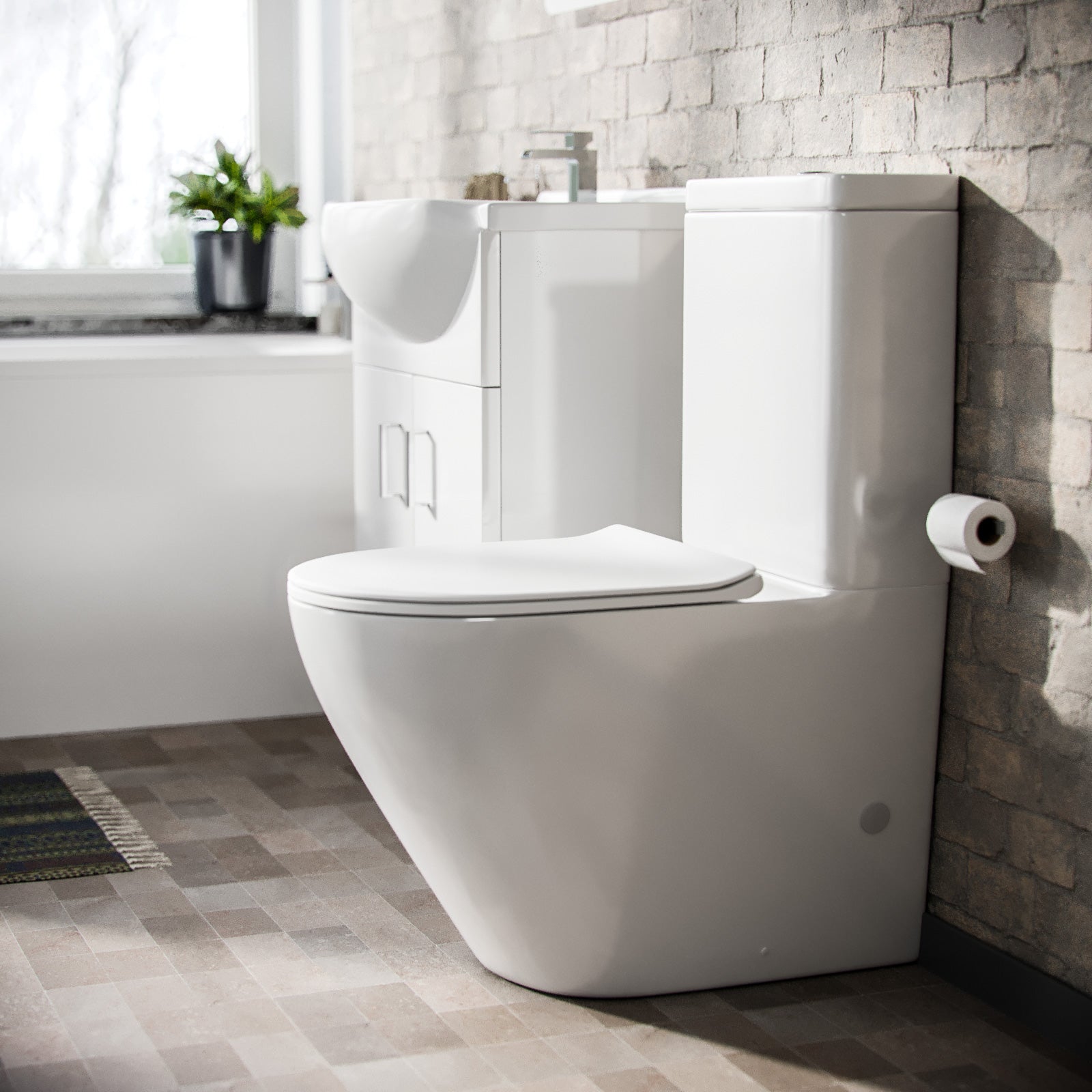 Ellen 1700mm Round Bath, 550mm Vanity and Curved Toilet Suite White