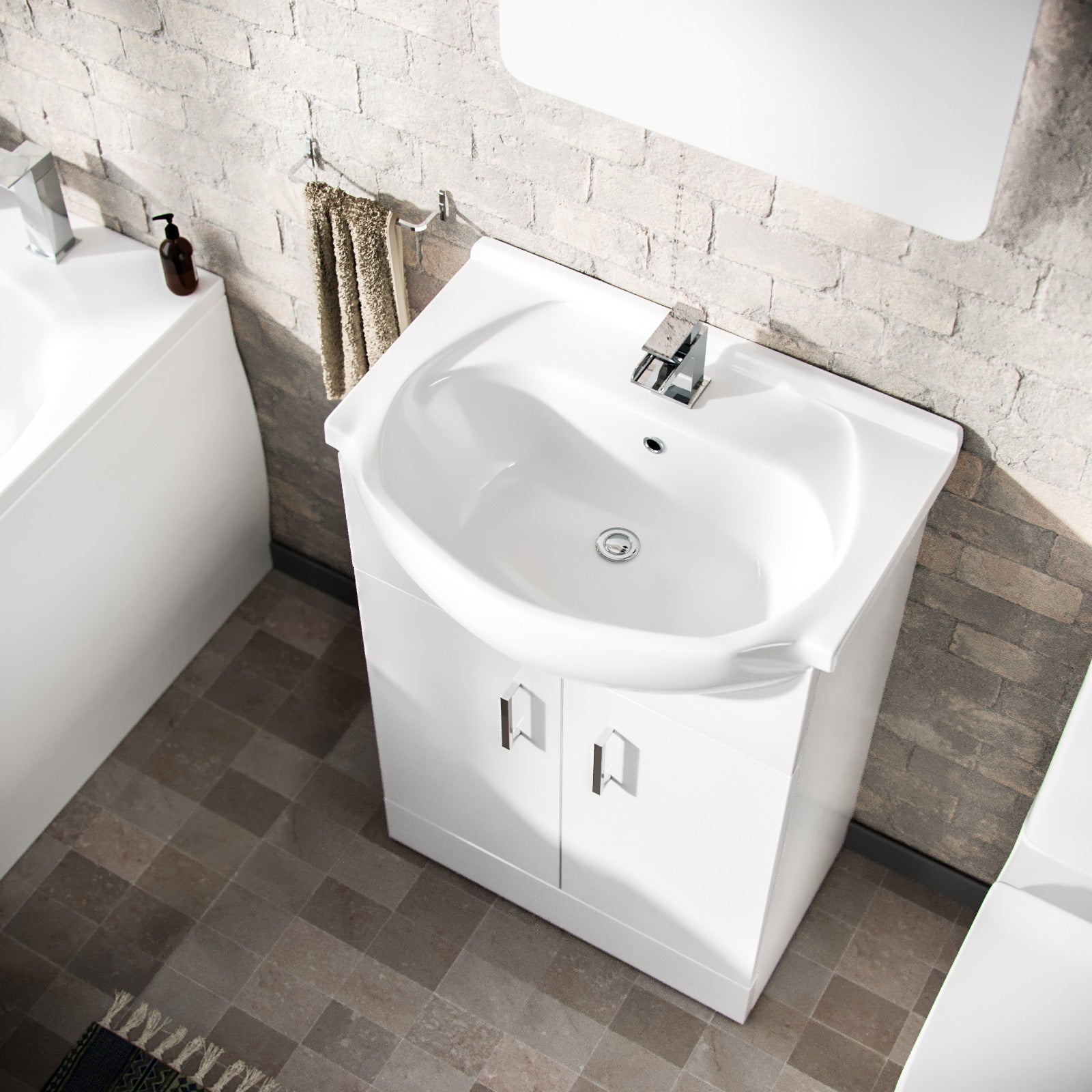 Ellen 1700mm Round Bath, 550mm Vanity and Curved Toilet Suite White