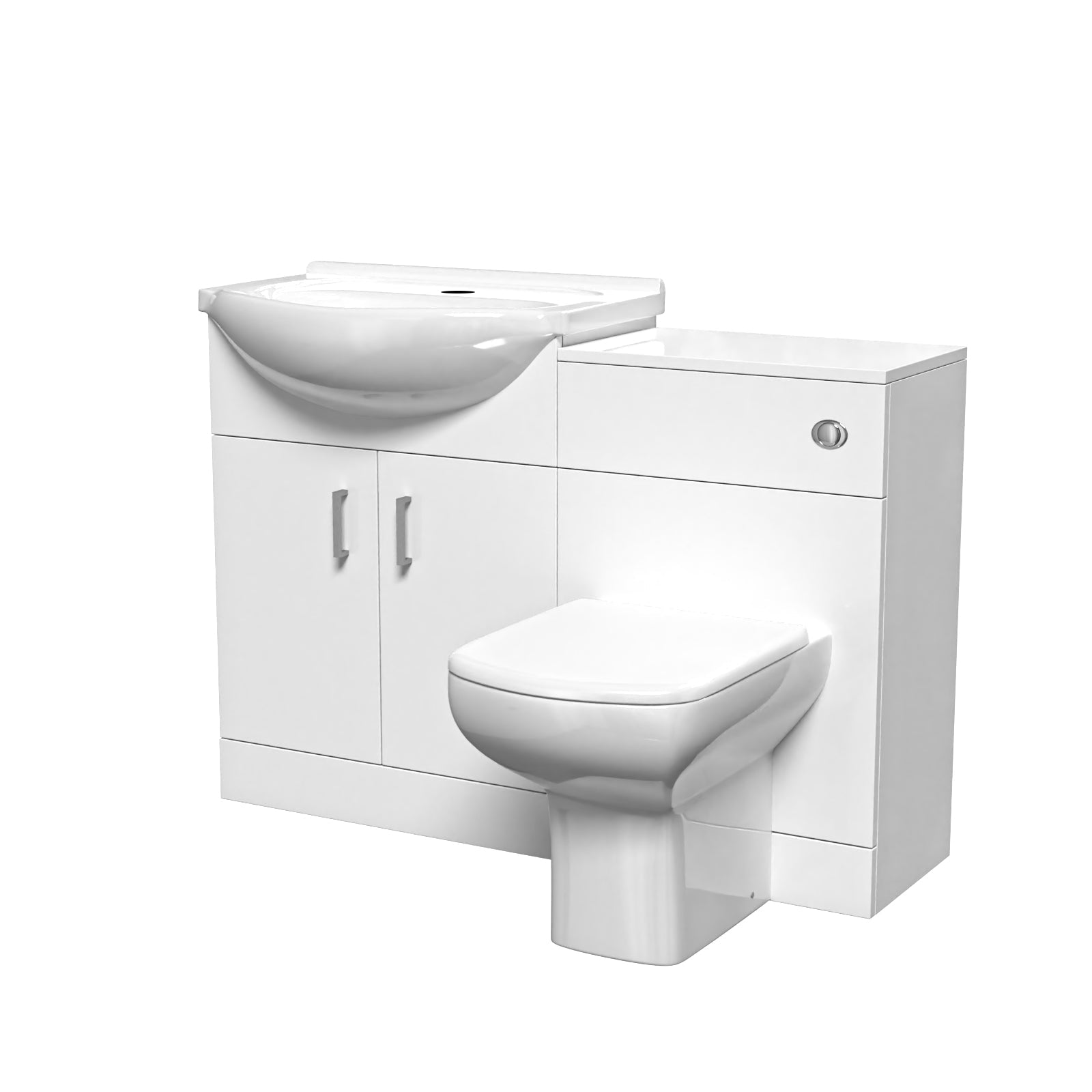 Ellen 1100mm White Basin Vanity, WC Unit & White Rimless BTW Toilet