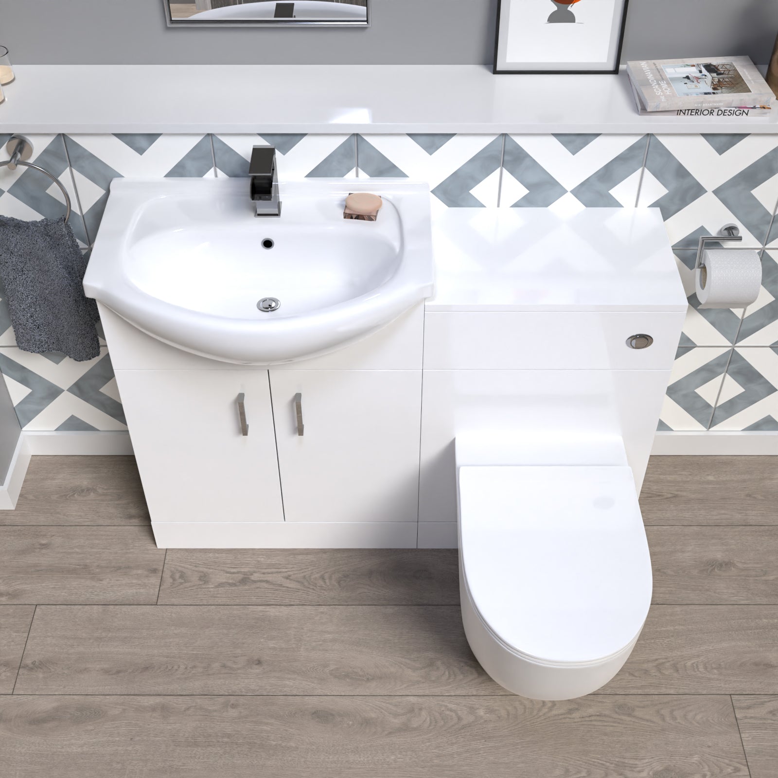Ellen 1150mm Freestanding White Vanity Unit With Basin, WC Unit & BTW Toilet