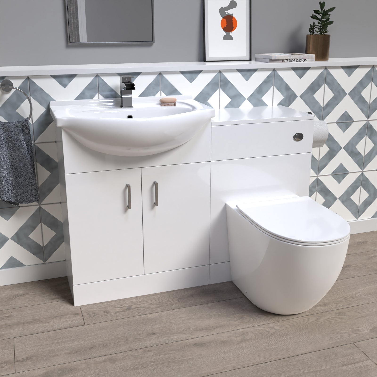 Ellen 1150mm Freestanding White Vanity Unit With Basin, WC Unit & BTW Toilet