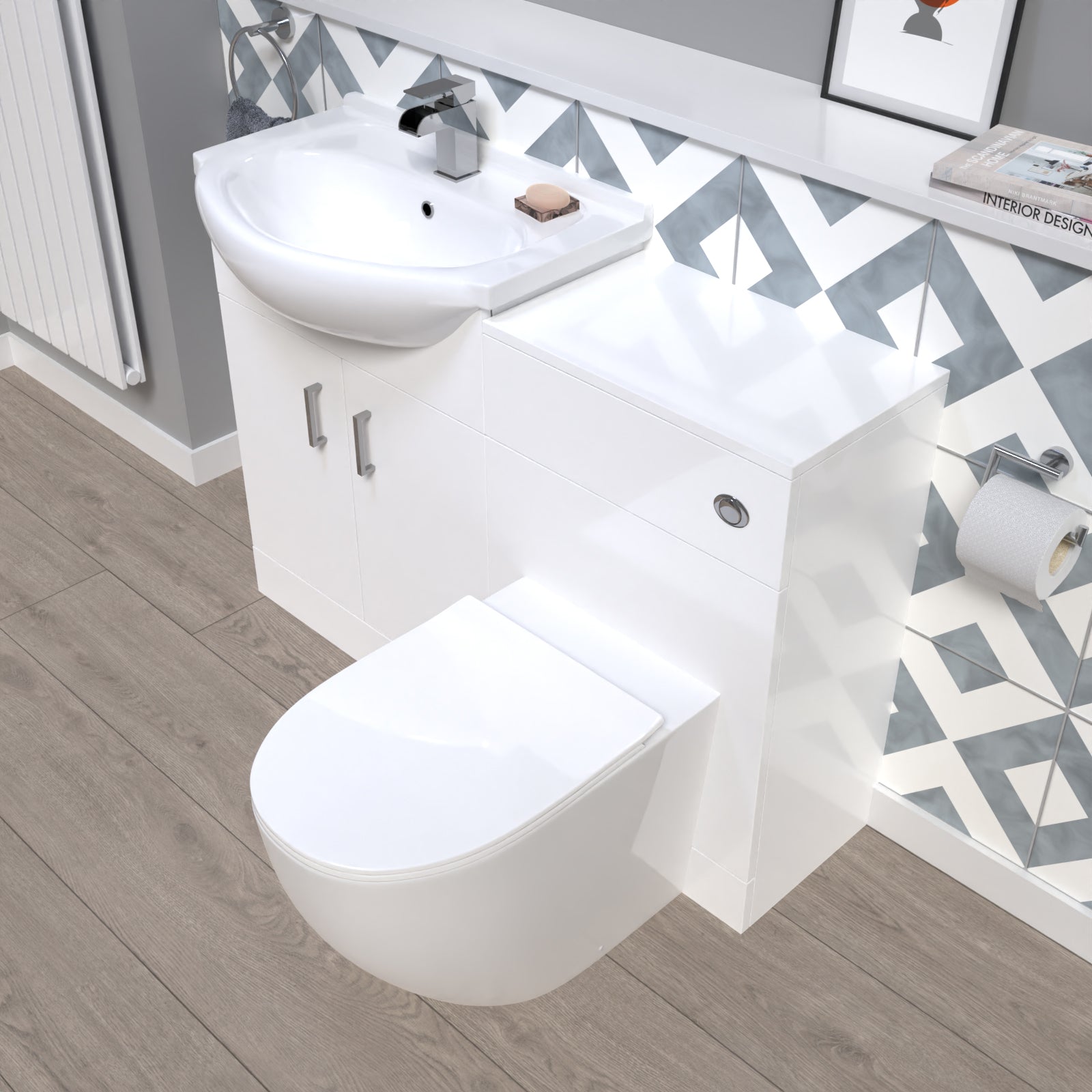 Ellen 1150mm Freestanding White Vanity Unit With Basin, WC Unit & BTW Toilet