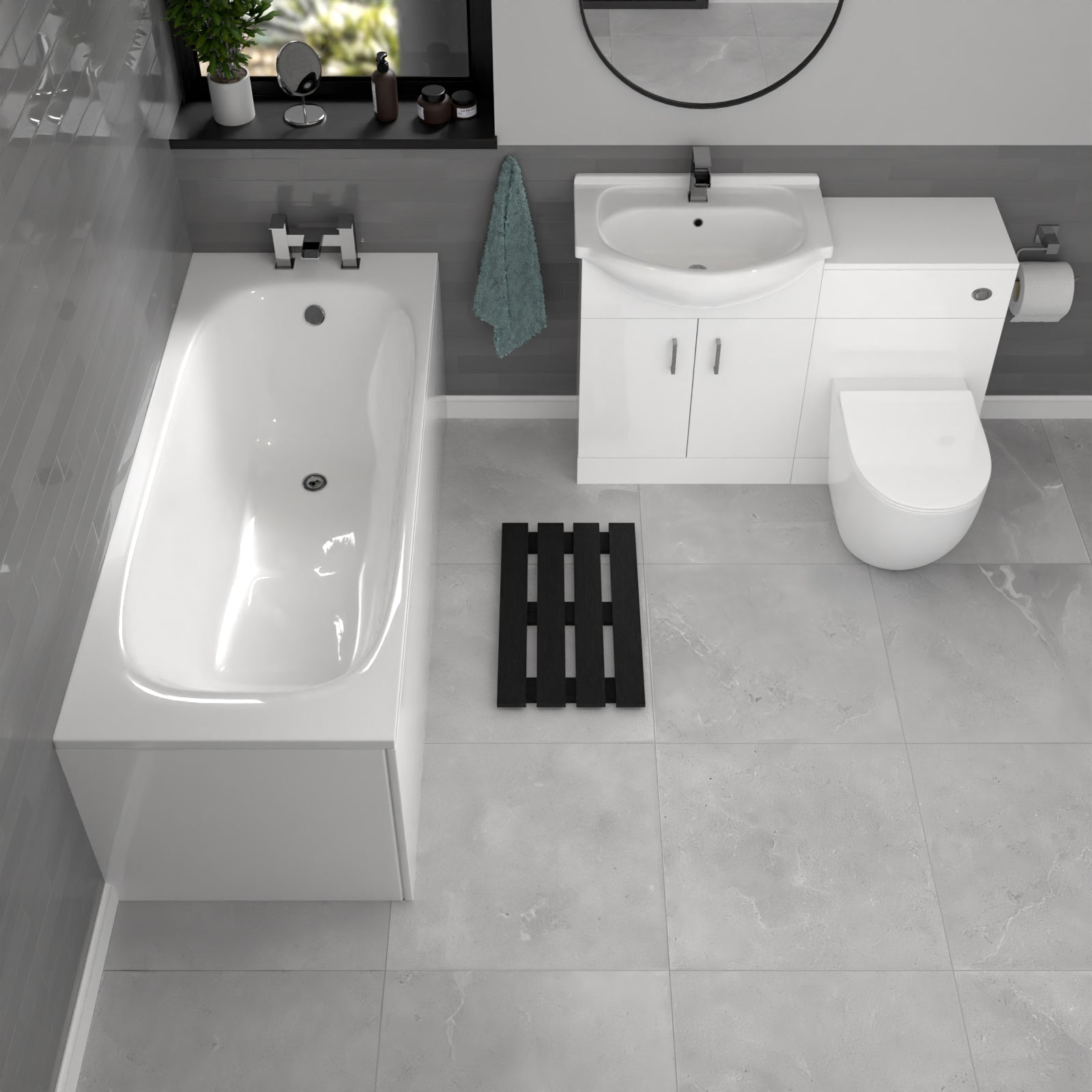 Ellen Freestanding White Vanity Unit With Basin, WC Unit & BTW & 1700mm Bath