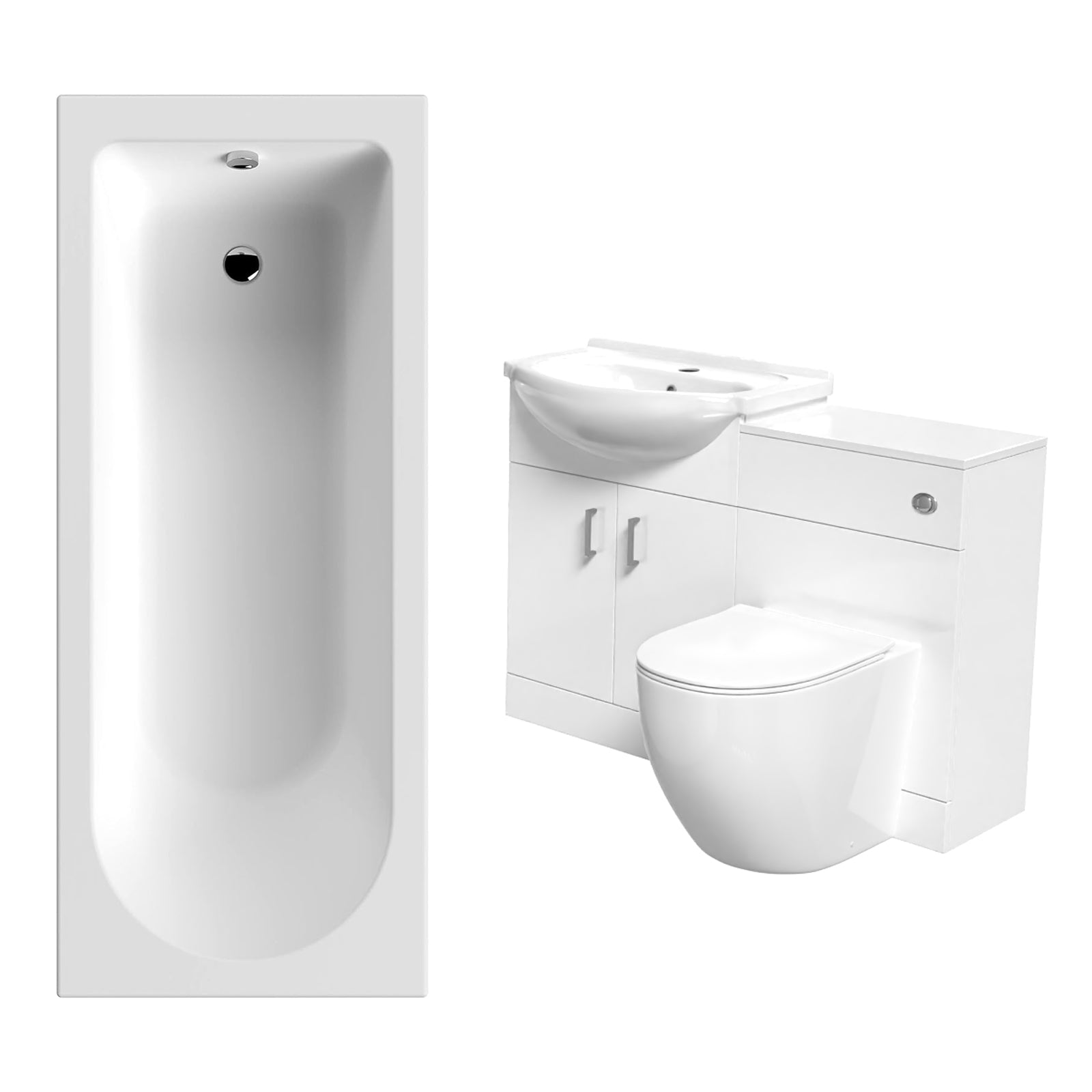 Ellen Freestanding White Vanity Unit With Basin, WC Unit & BTW & 1700mm Bath