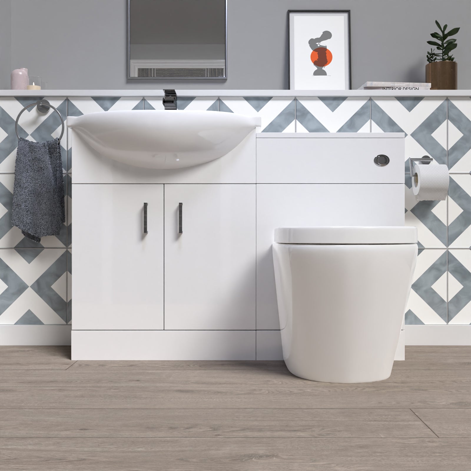 Ellen 1150mm White Vanity Unit With Basin, WC Unit & Back To Wall Toilet