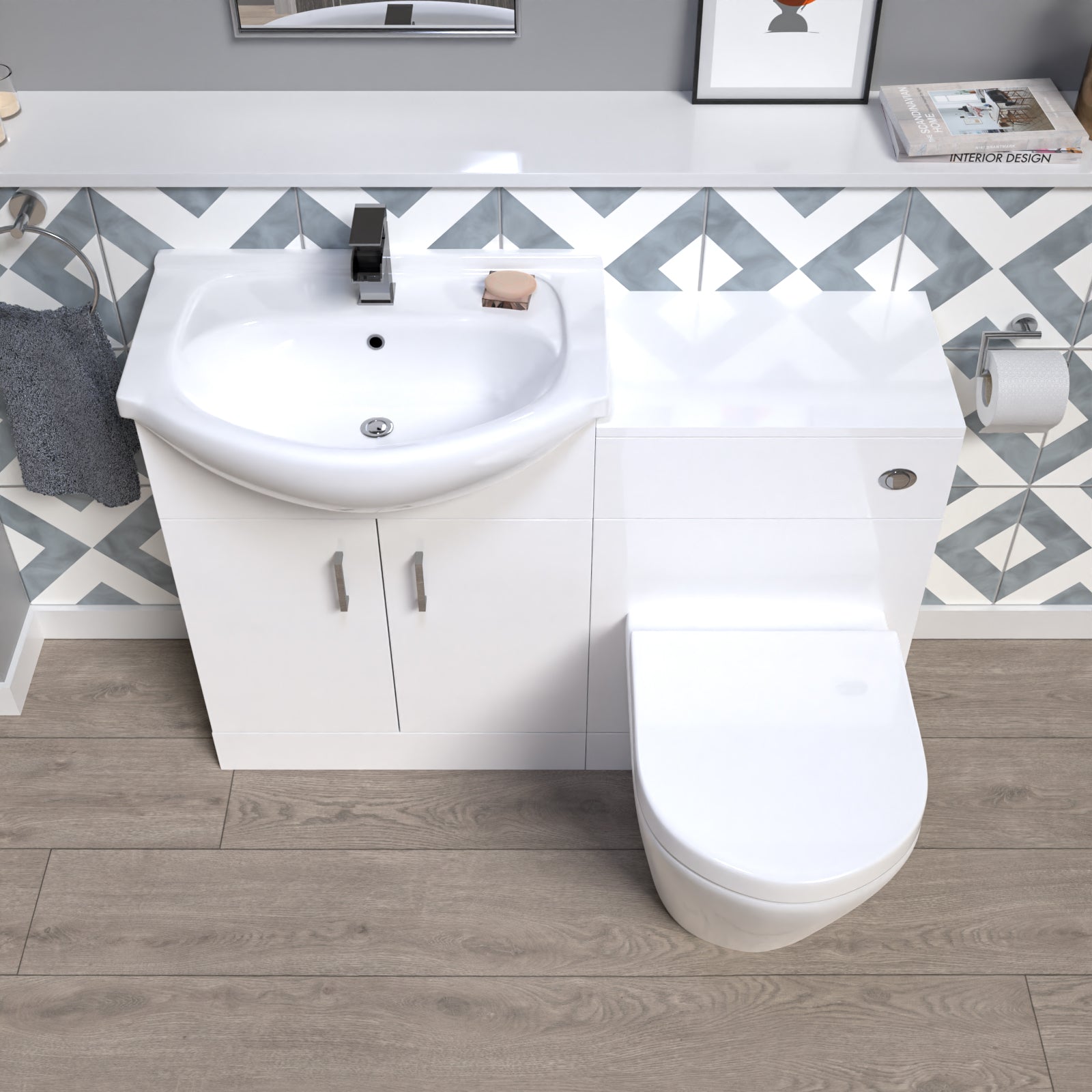 Ellen 1150mm White Vanity Unit With Basin, WC Unit & Back To Wall Toilet