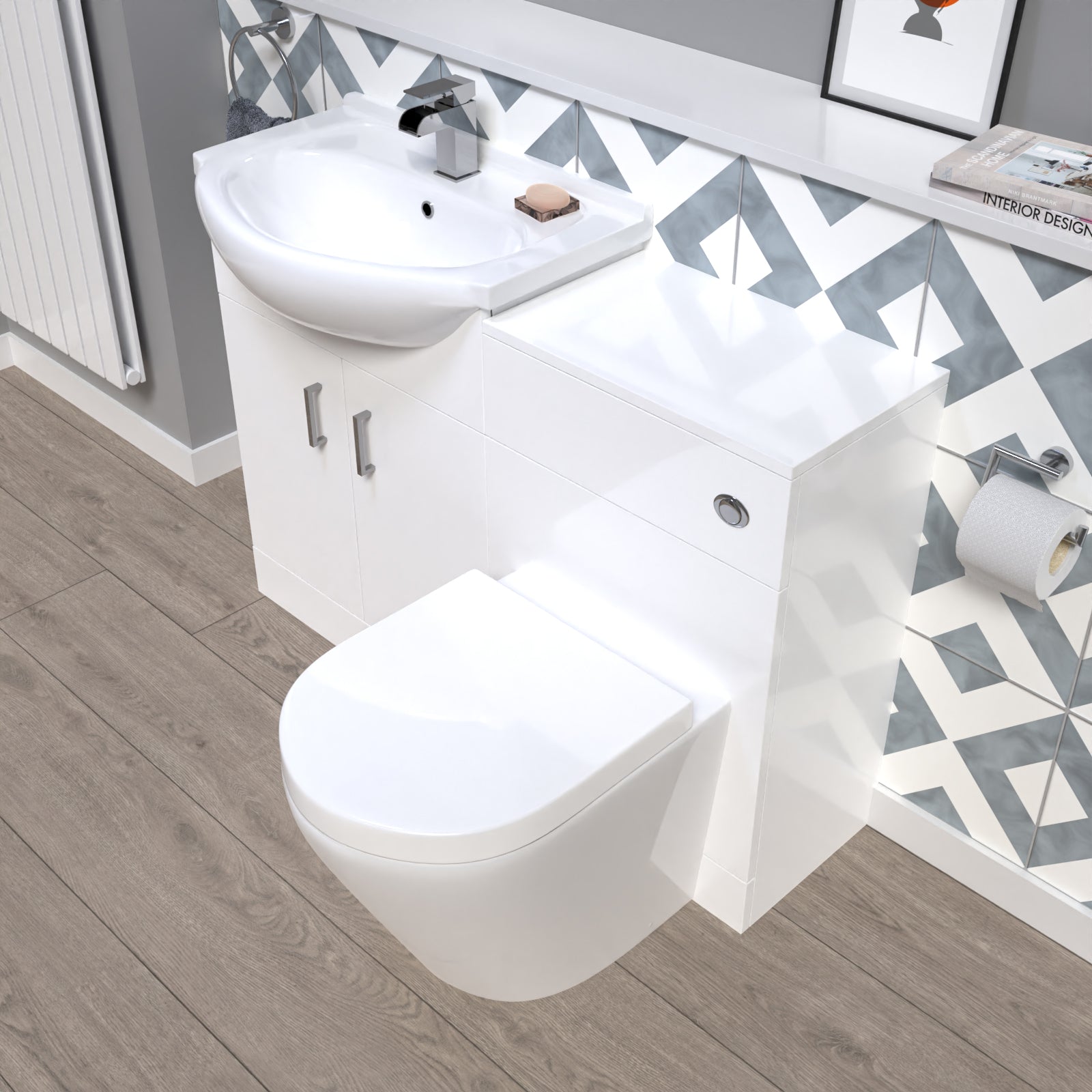 Ellen 1150mm White Vanity Unit With Basin, WC Unit & Back To Wall Toilet