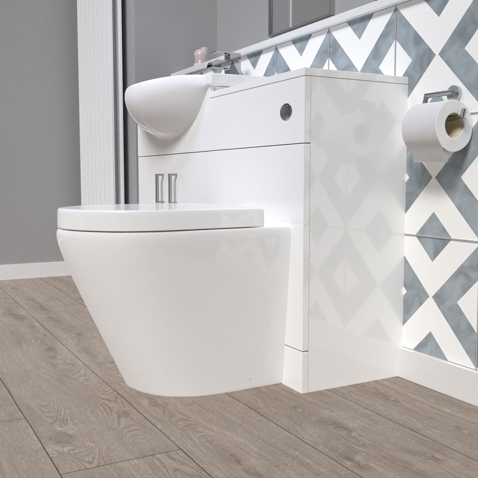 Ellen 1150mm White Vanity Unit With Basin, WC Unit & Back To Wall Toilet