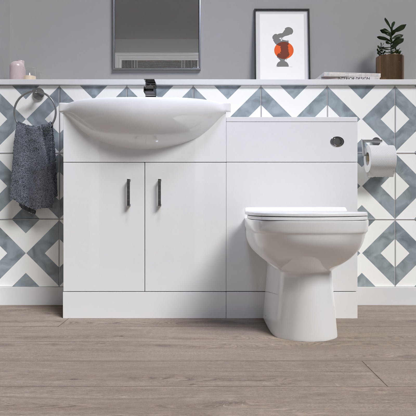 Ellen 1150mm White Freestanding Vanity Unit With Basin. WC Unit & BTW Toilet